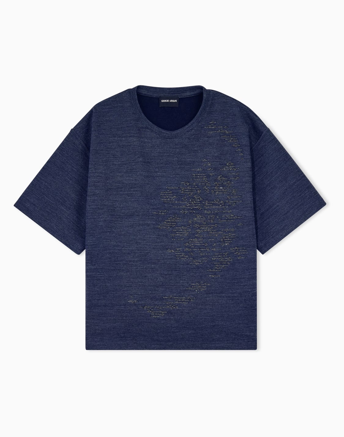 ウルとコットンのデニム風tシャツマイクロビズ刺繍付き-ブル--giorgio-armani