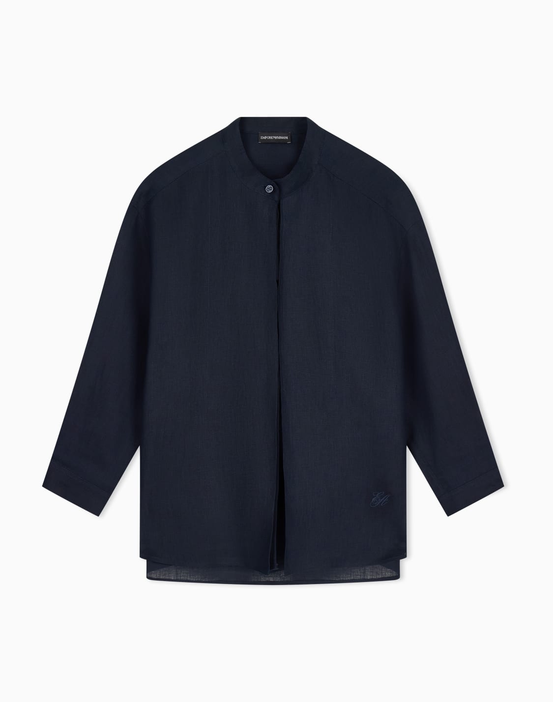 グルカラシャツ-ピュアリネン-ネイビブル--emporio-armani