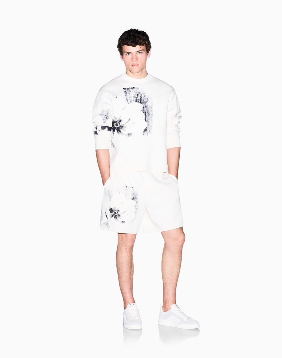 フラワプリント-スウェットショツ-ホワイト--armani-exchange