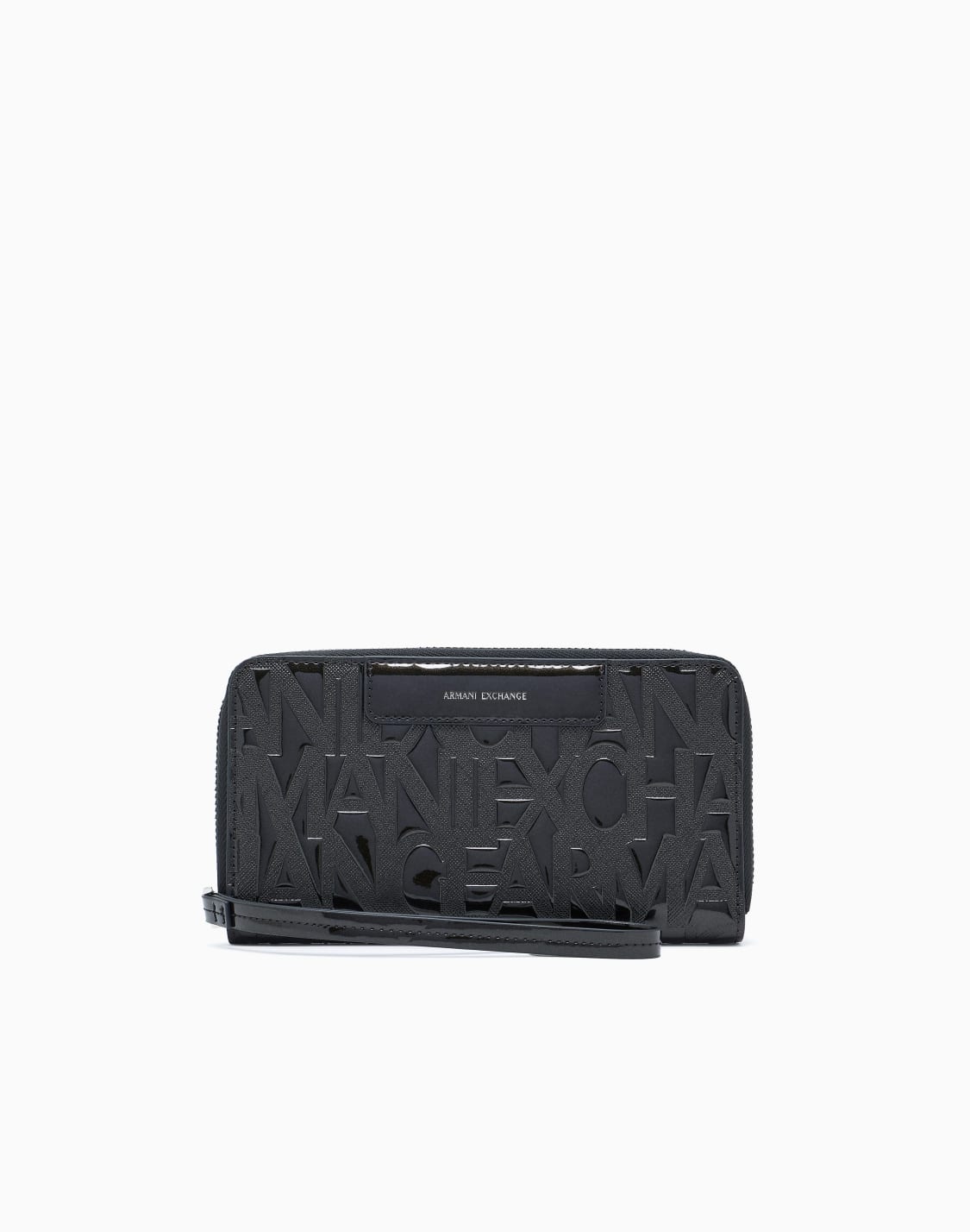 オンライン限定オルオバエンボスロゴ-ジップアラウンドウォレット-ブラック--armani-exchange