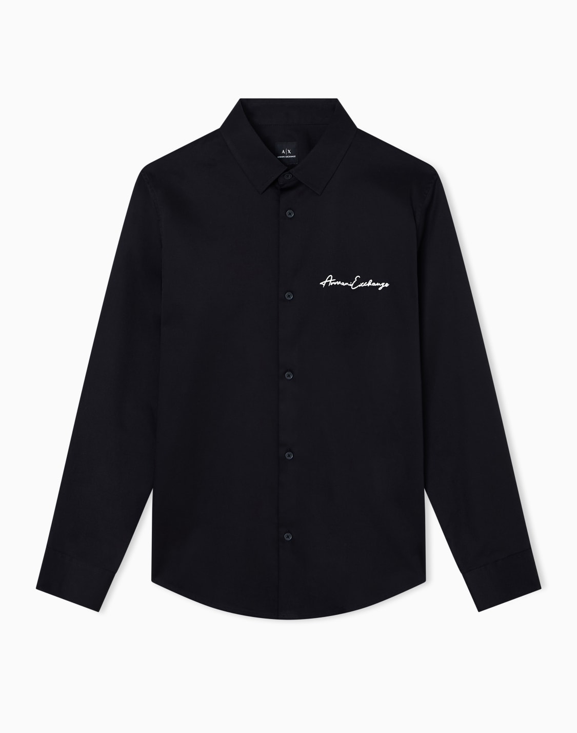 シグネチャロゴ-レギュラフィット-ストレッチコットンサテンシャツ-ブラック--armani-exchange