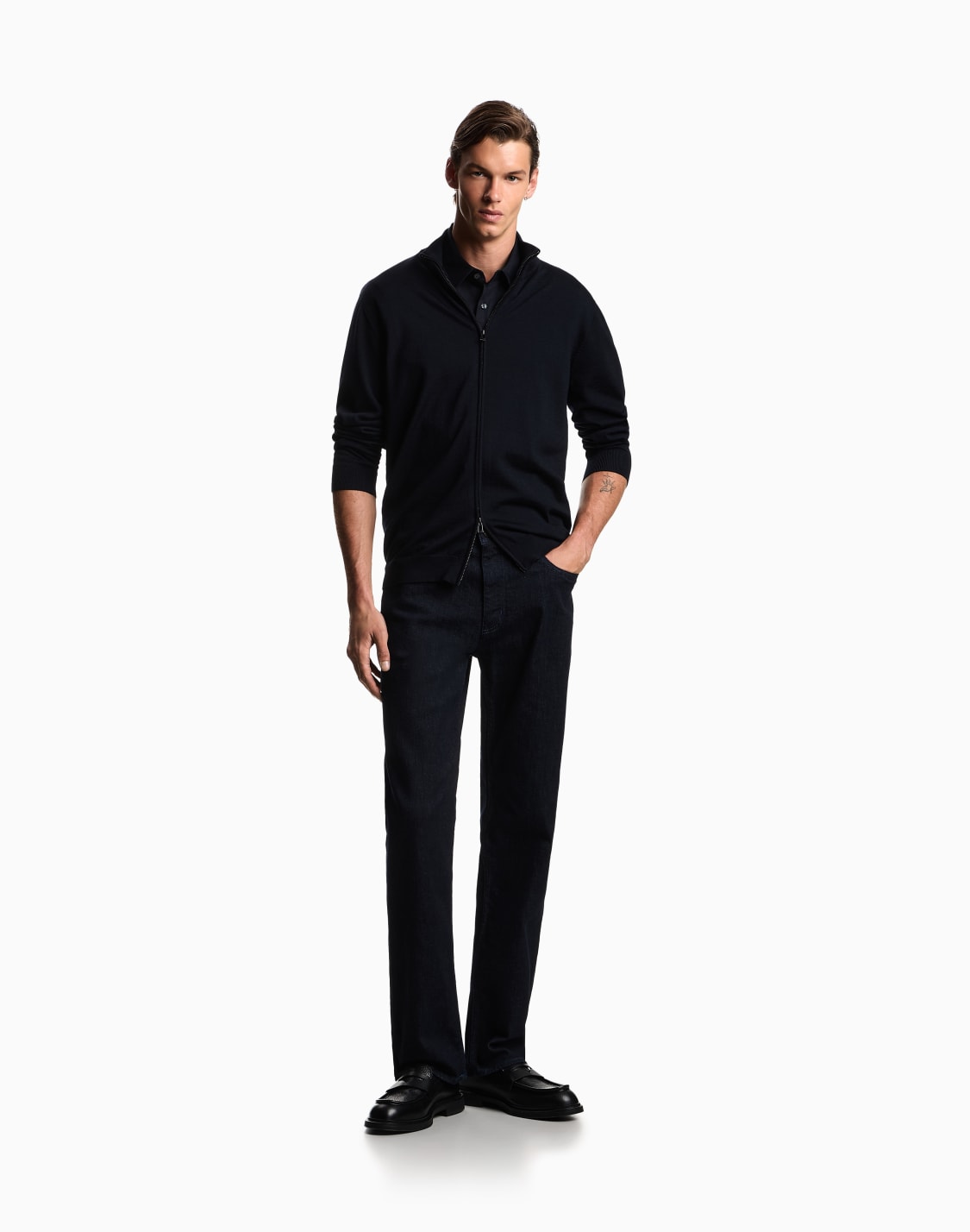 半袖シャツ-ストレッチ-ピマコットン-ネイビブル--emporio-armani