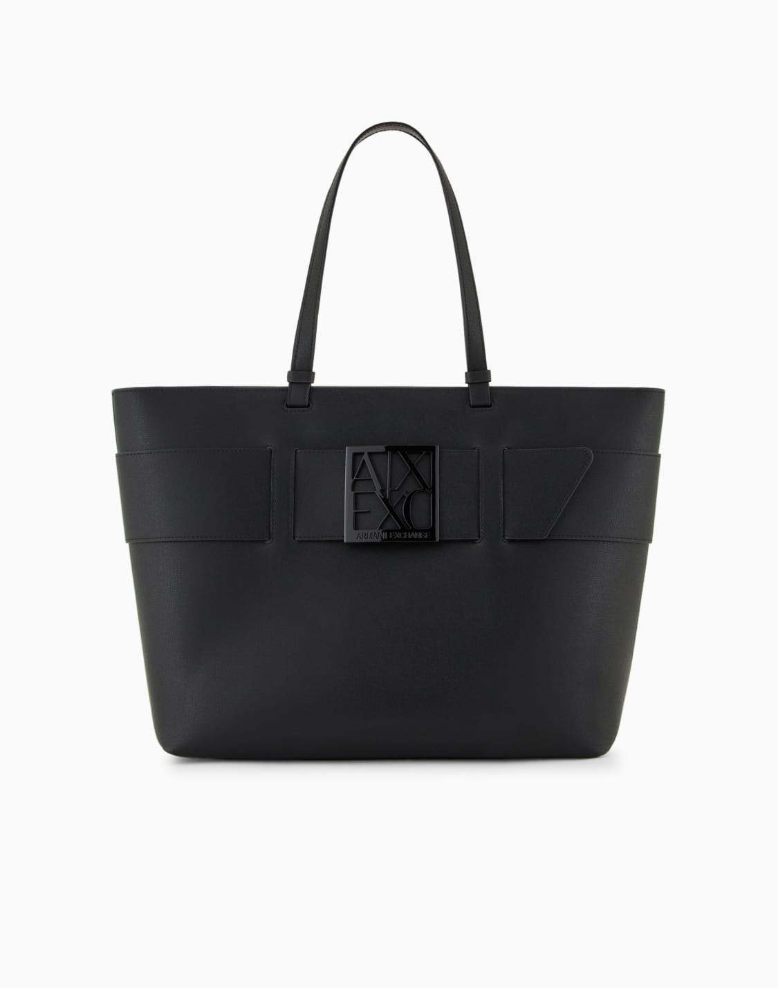 オンライン限定boxロゴバックル-トトバッグ-ブラック--armani-exchange