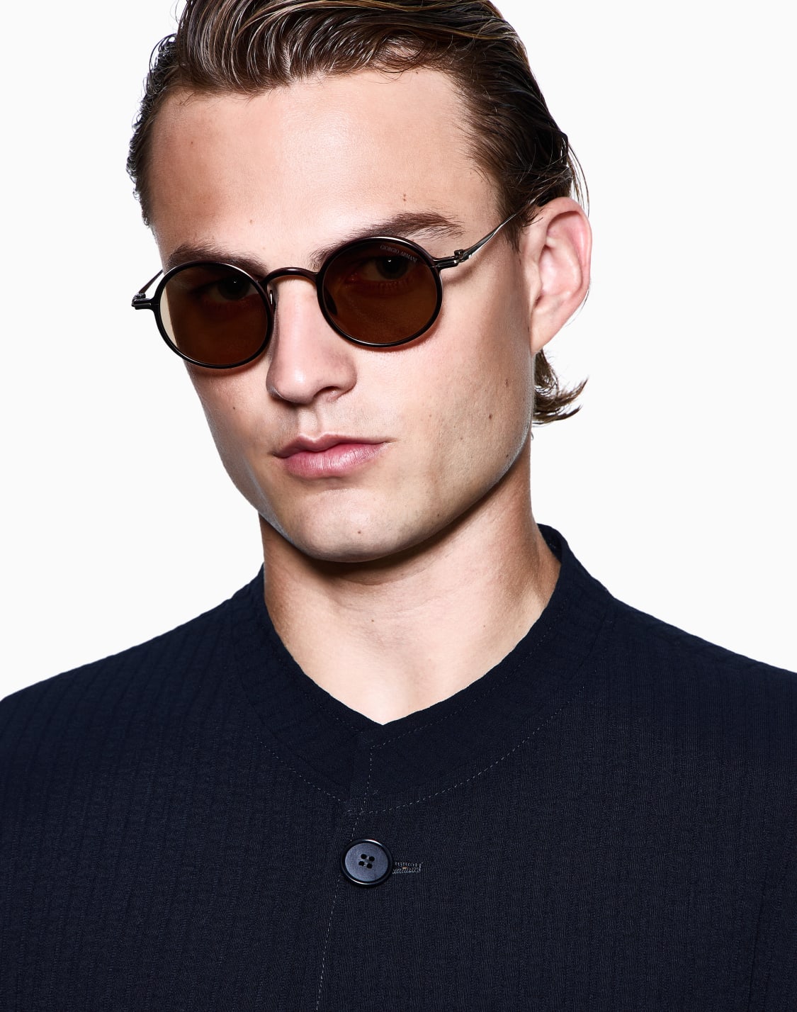 メンズ-ラウンドサングラス-ブラウン--giorgio-armani