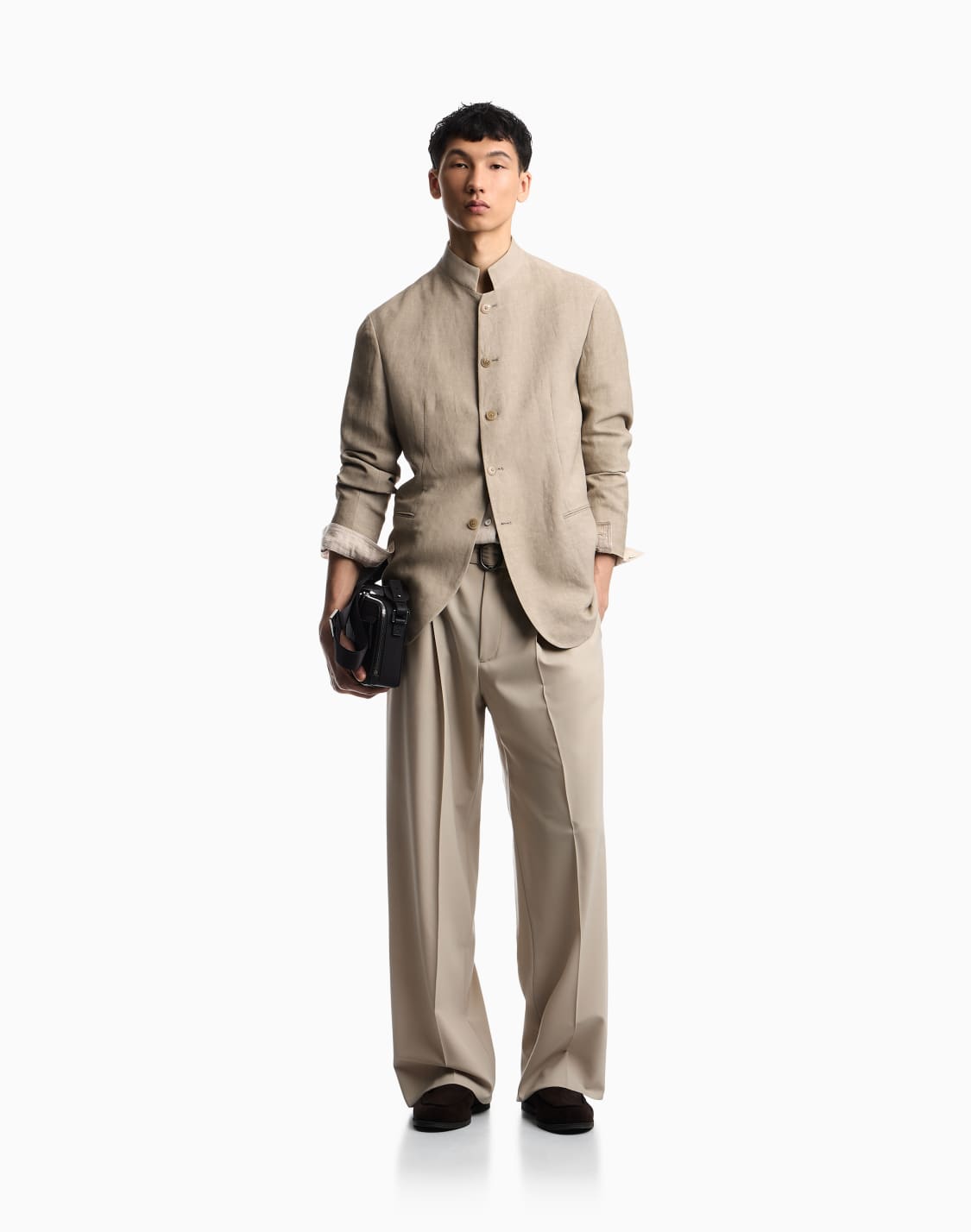 グルカラジャケット-リネン混紡クレプ-フェド加工-ベジュ--emporio-armani