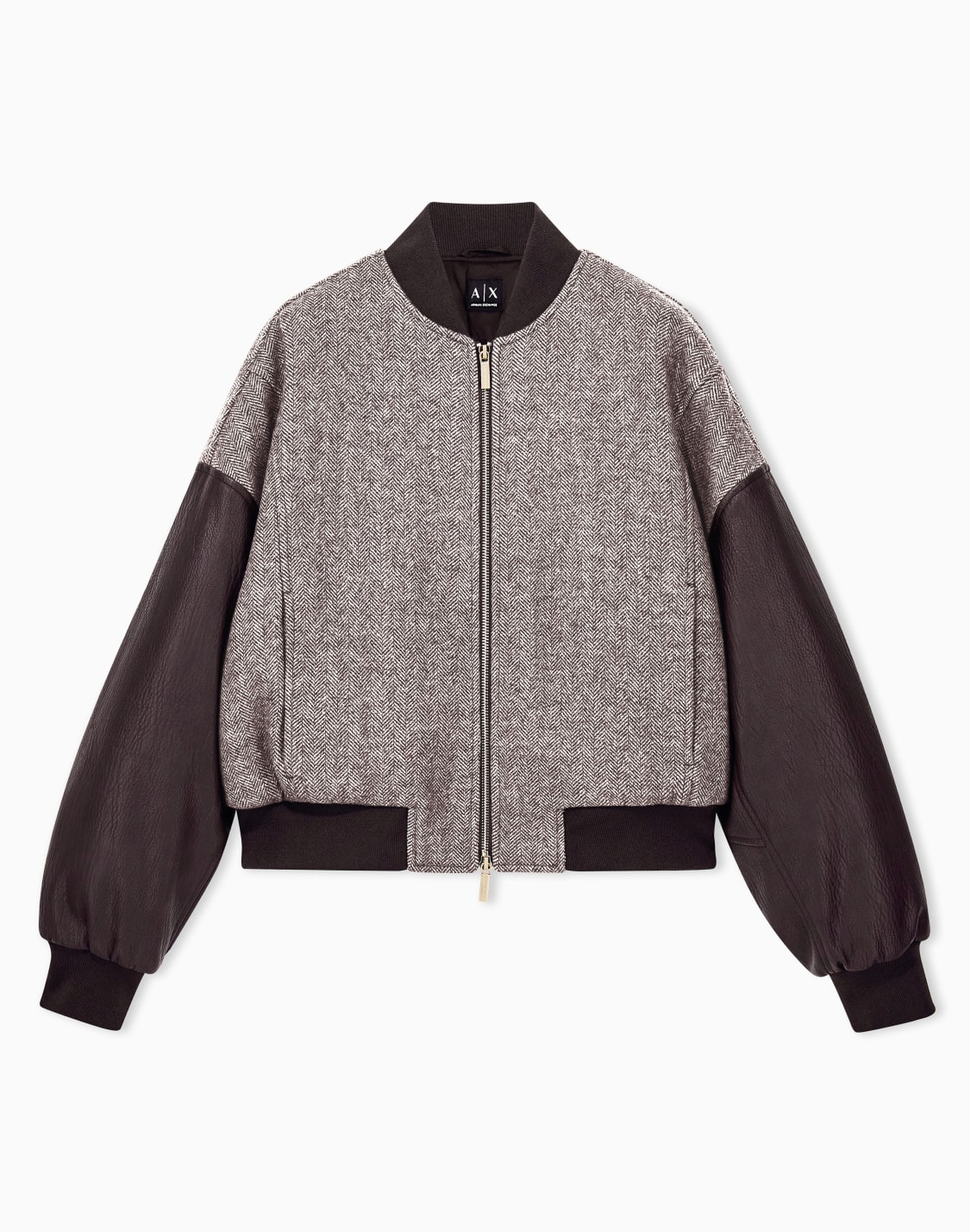 cazadora-bomber-de-lana-en-espiga-con-mangas-efecto-piel-marrn--armani-exchange