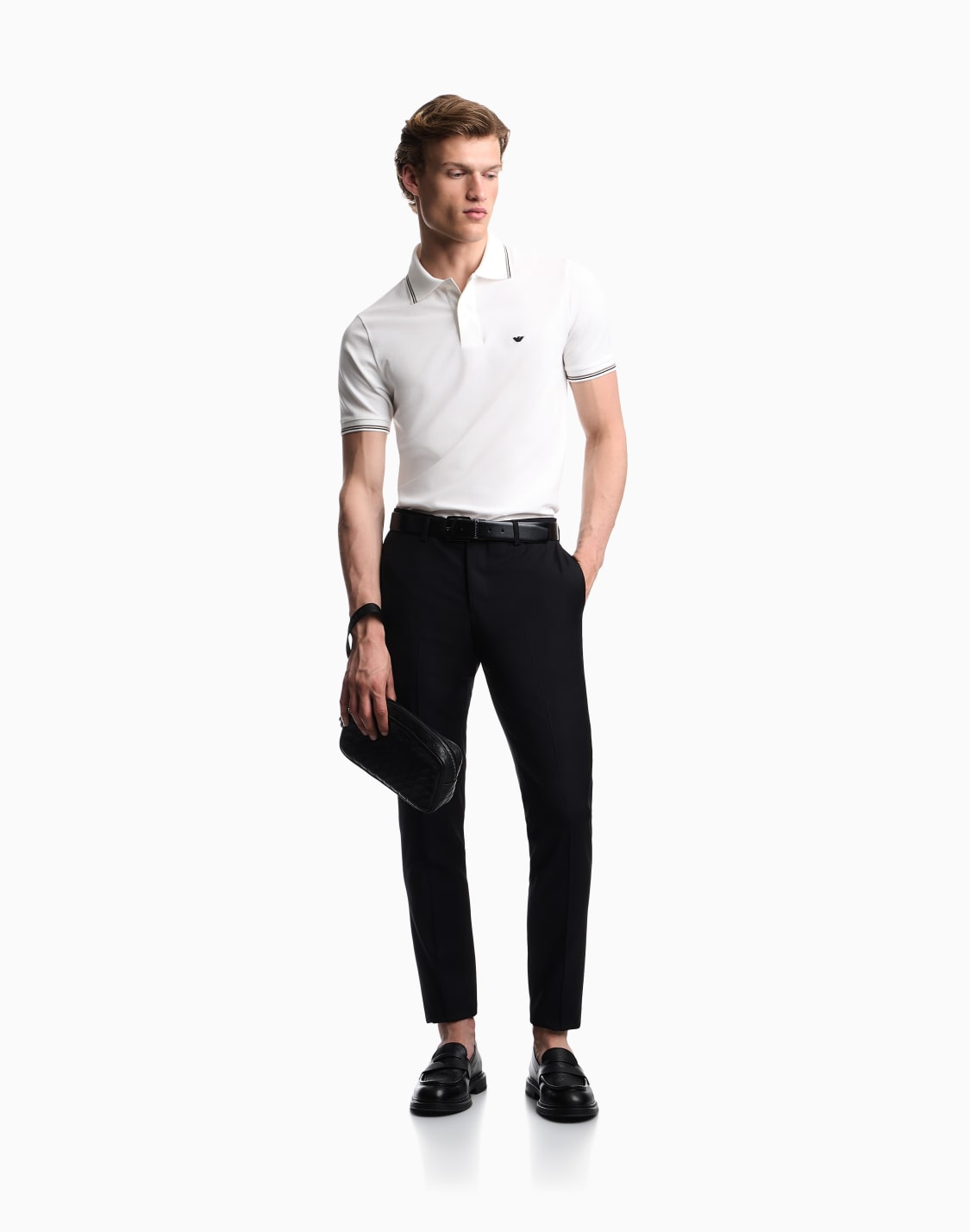 スリムフィットポロシャツ-ストレッチピケ-マイクロイグル-ホワイト--emporio-armani
