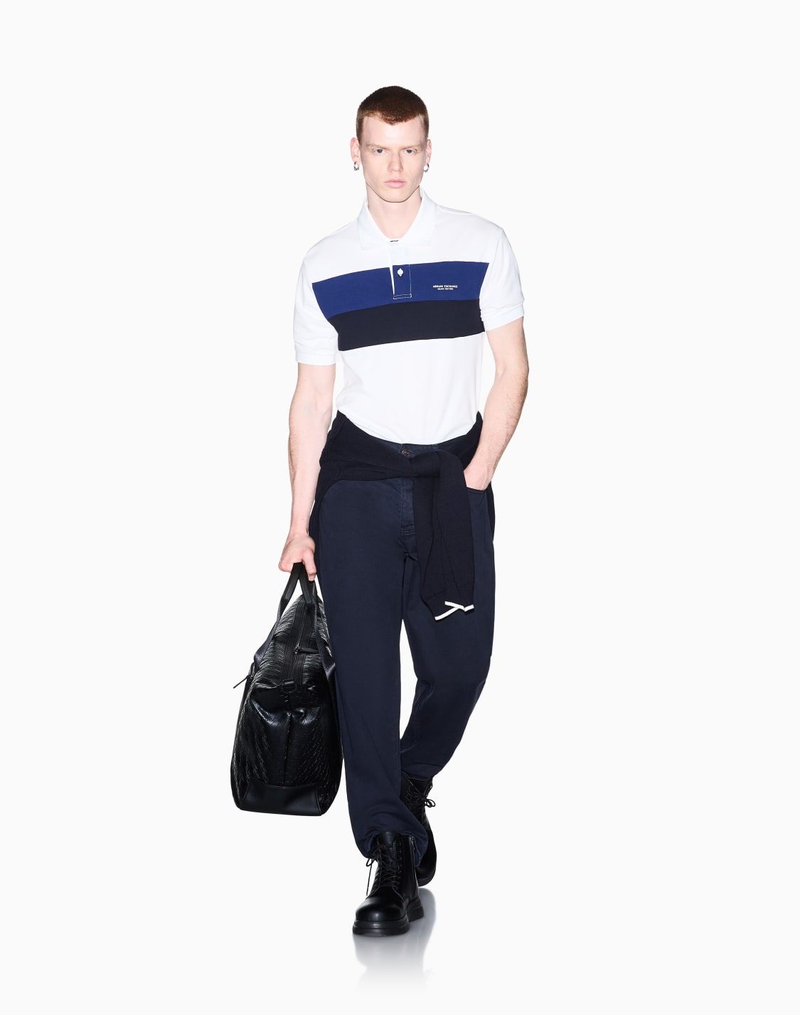 カラブロック-レギュラフィット-半袖ポロシャツ-ホワイト--armani-exchange