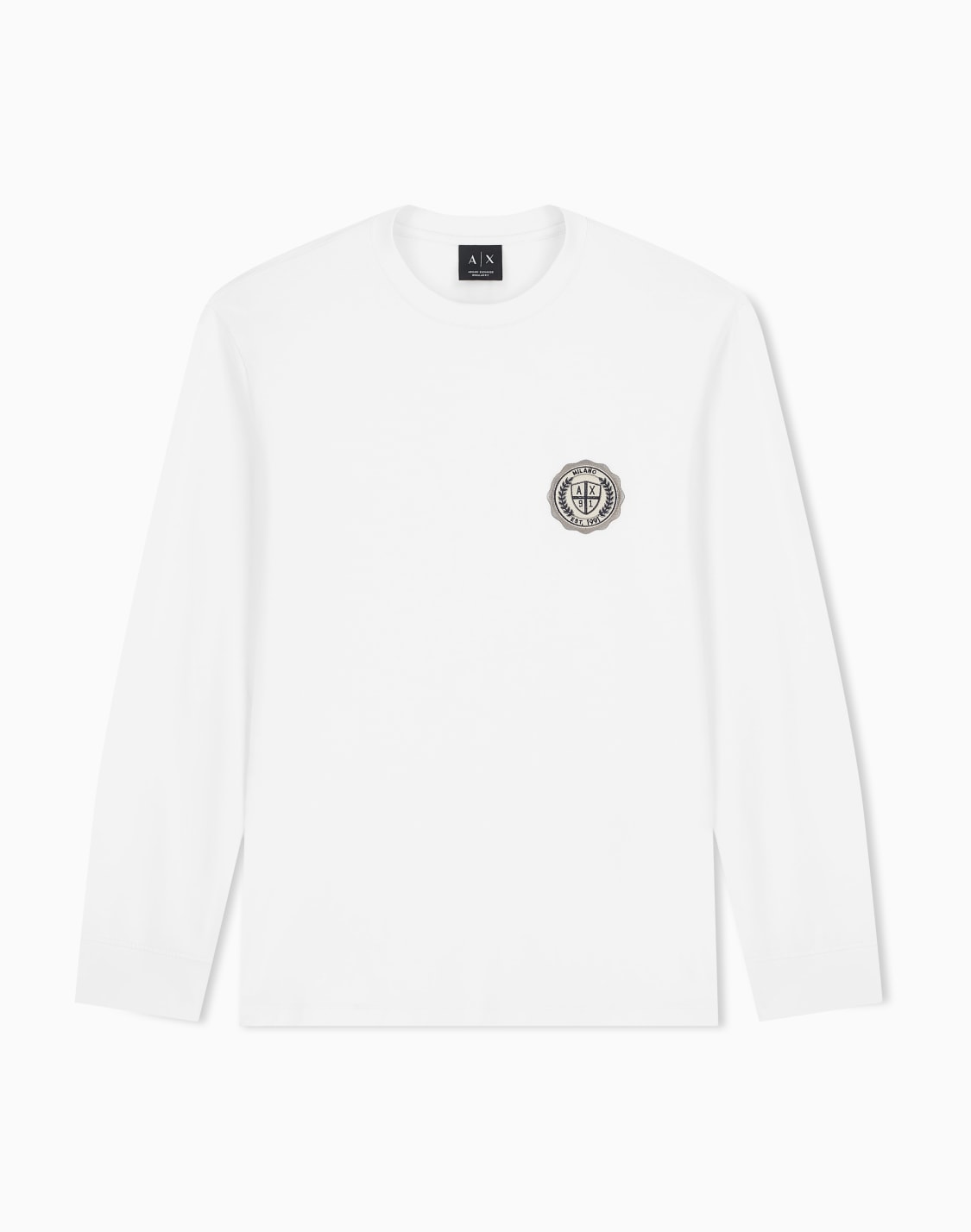 エンブレムロゴ-レギュラフィット-長袖クルネックtシャツ-ホワイト--armani-exchange
