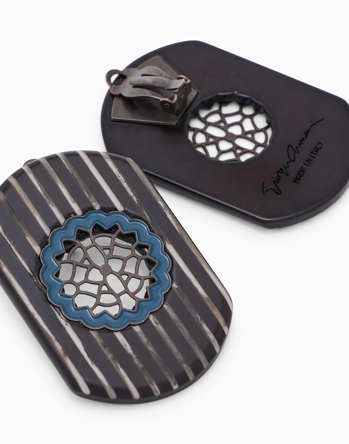 ovale-ohrringe-mit-streifenmuster-und-einem-floralen-motiv-blau--giorgio-armani