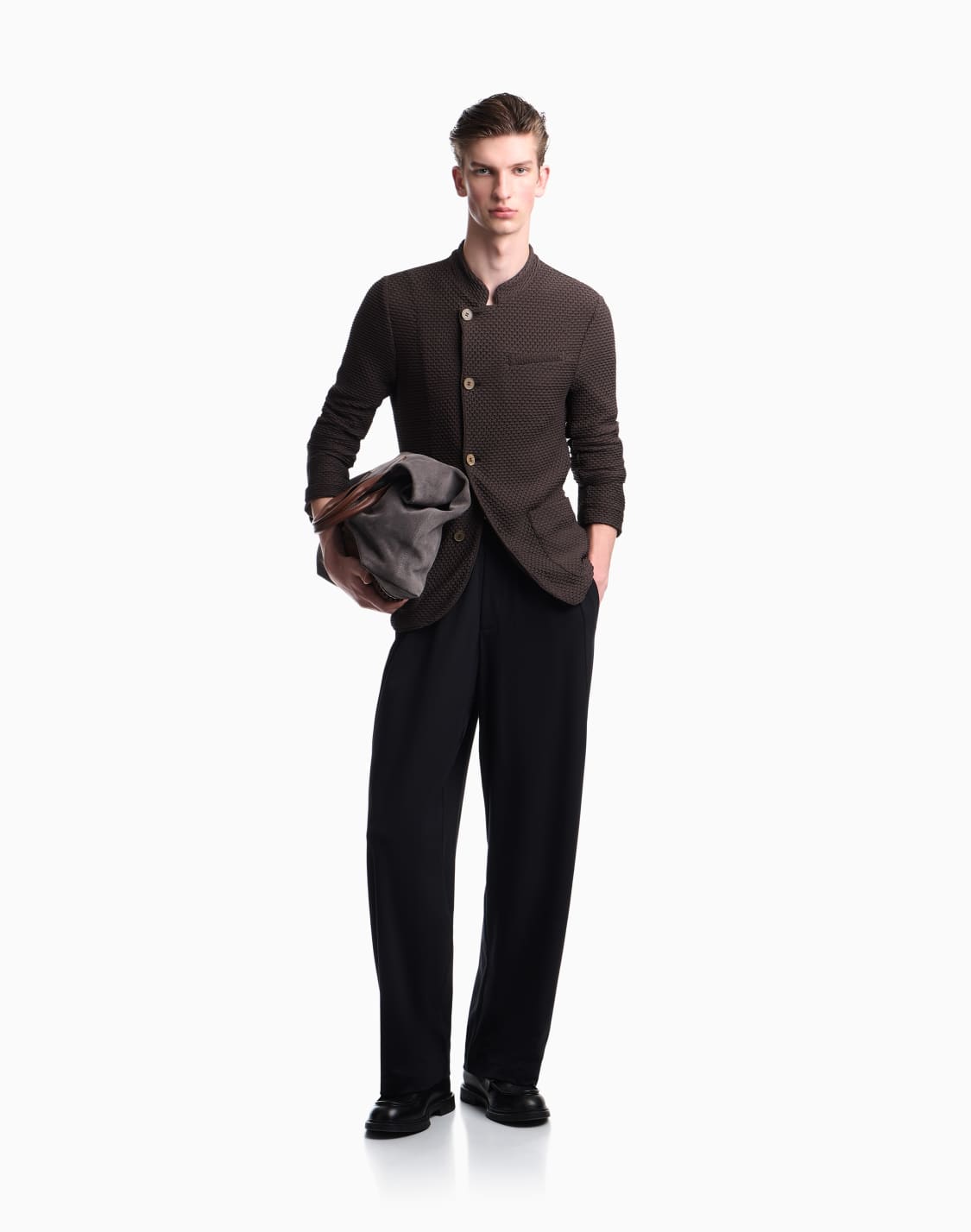 jacket-with-off-centre-fastening-in-embossed-two-way-stretch-jersey-brown--emporio-armani