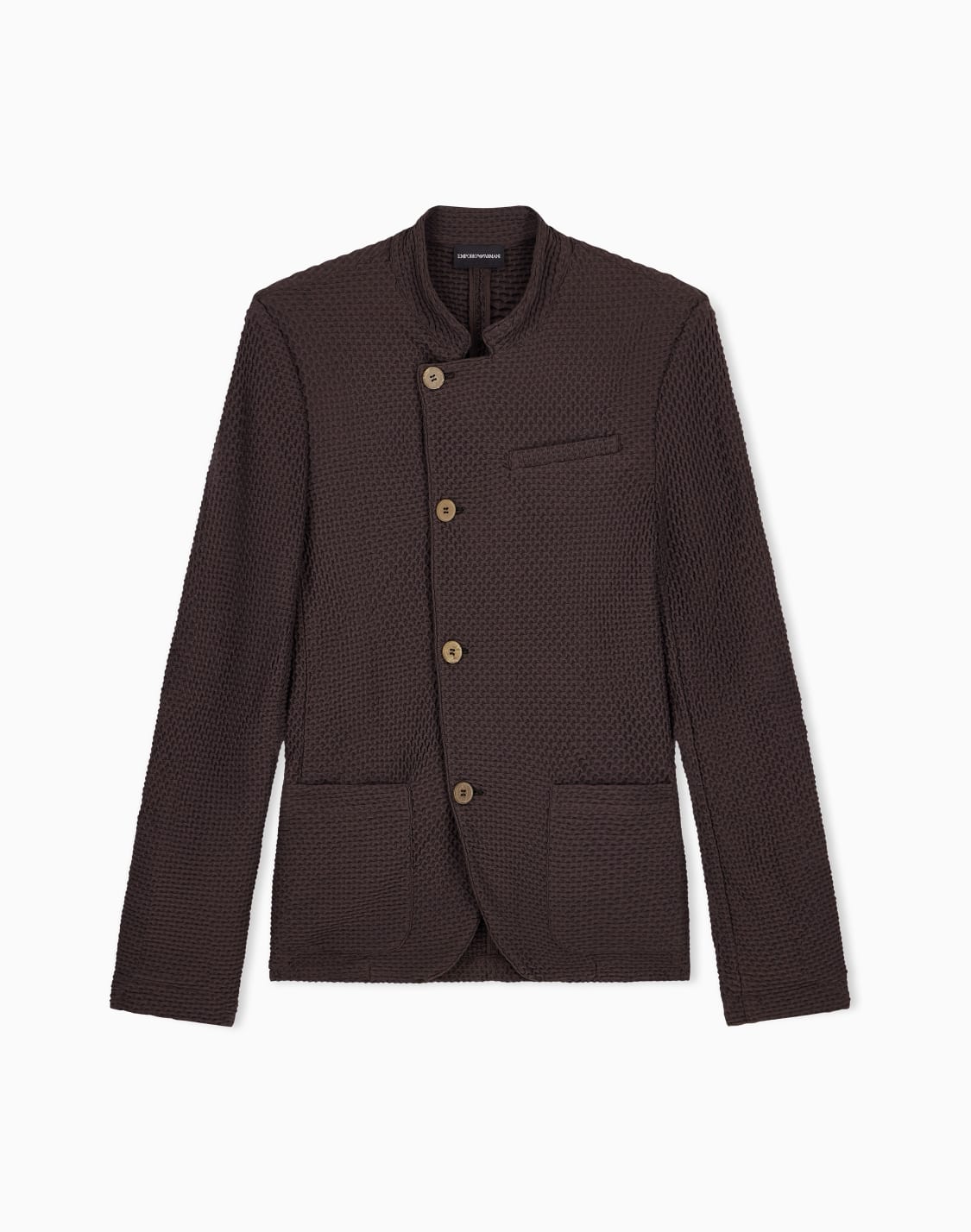 jacket-with-off-centre-fastening-in-embossed-two-way-stretch-jersey-brown--emporio-armani