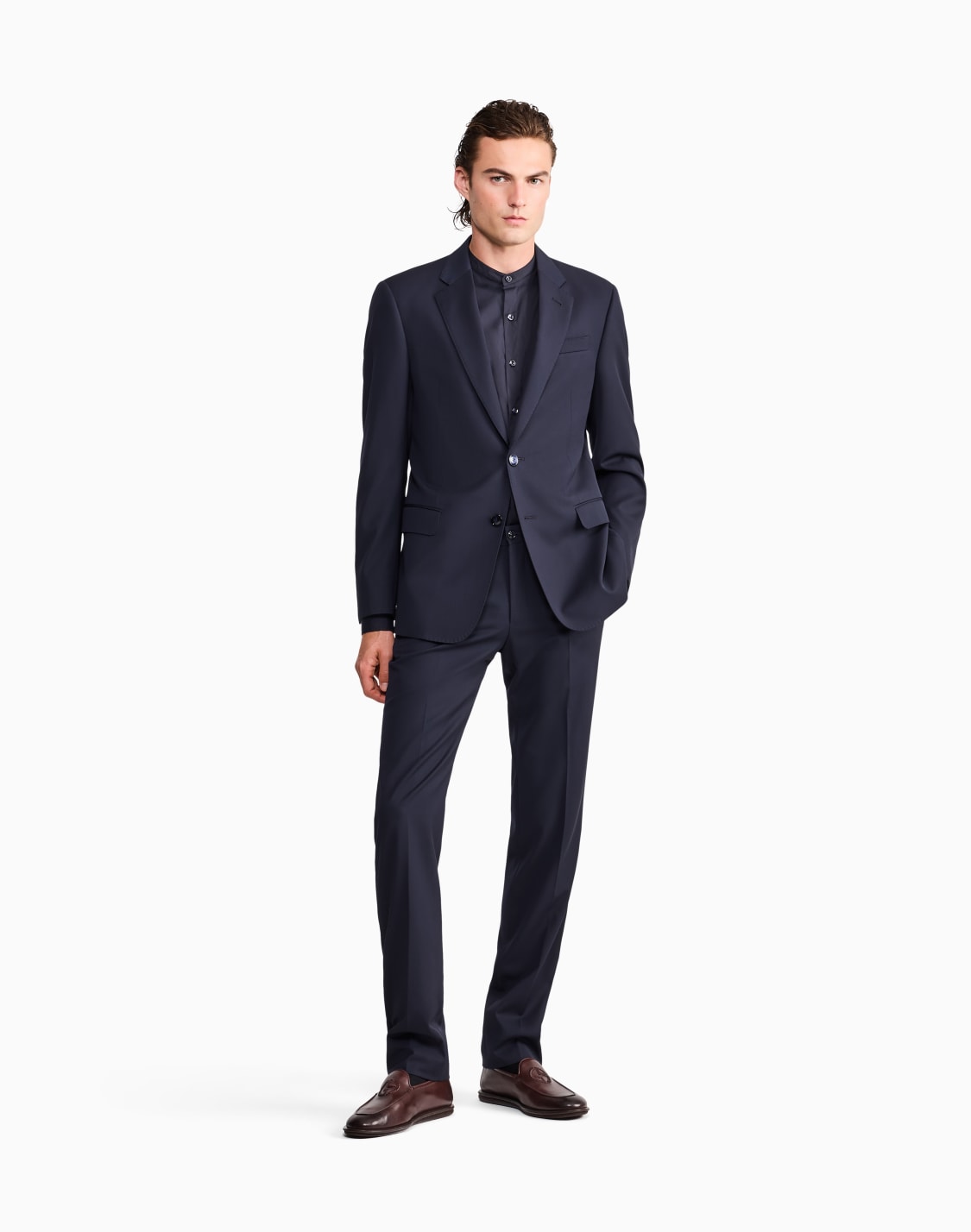 アイコン-プレンニットシャツ-ストレッチコットン製-ネイビブル--giorgio-armani