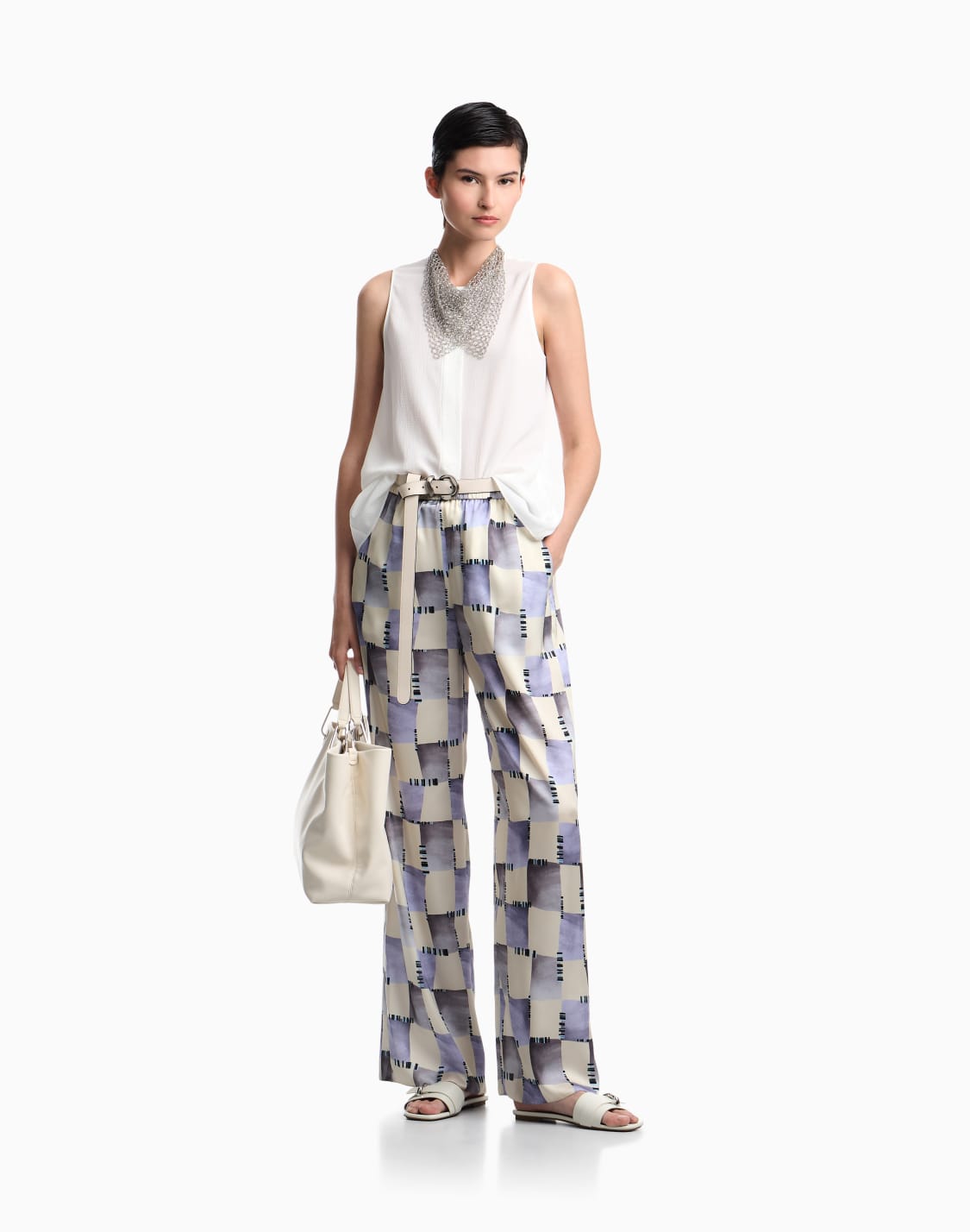 pantaloni-in-satin-stampa-check-multicolore--emporio-armani
