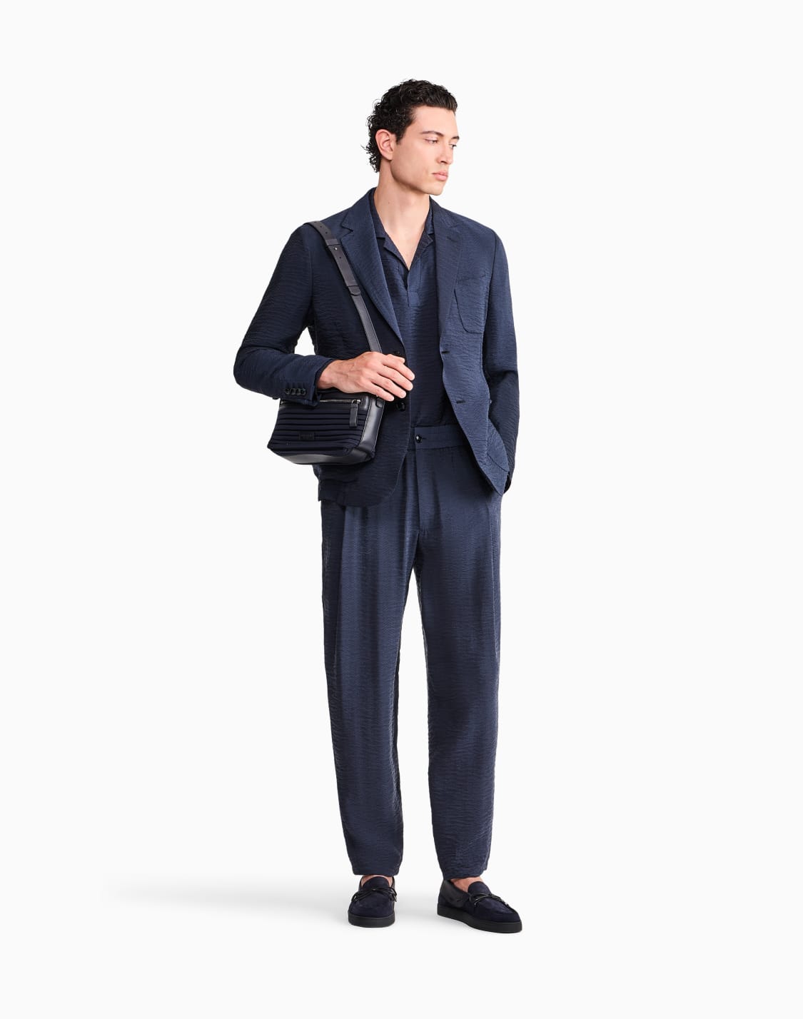 oversized-shirt-in-cupro-with-micro-jacquard-chevron-blue--giorgio-armani