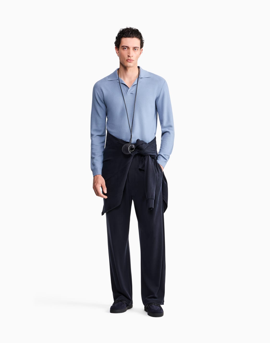 polo-en-maille-nid-dabeille-de-laine-vierge-bleu-clair--giorgio-armani