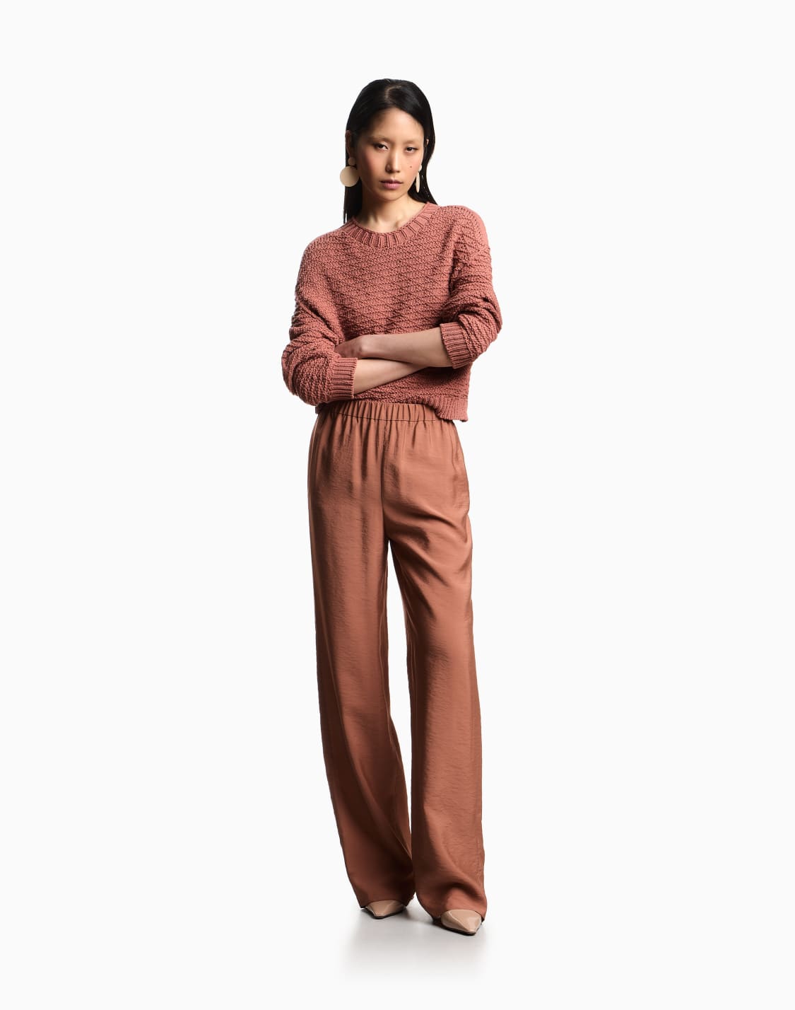 pantalon-taille-lastique-en-mousseline-de-modal-icon-rose--emporio-armani