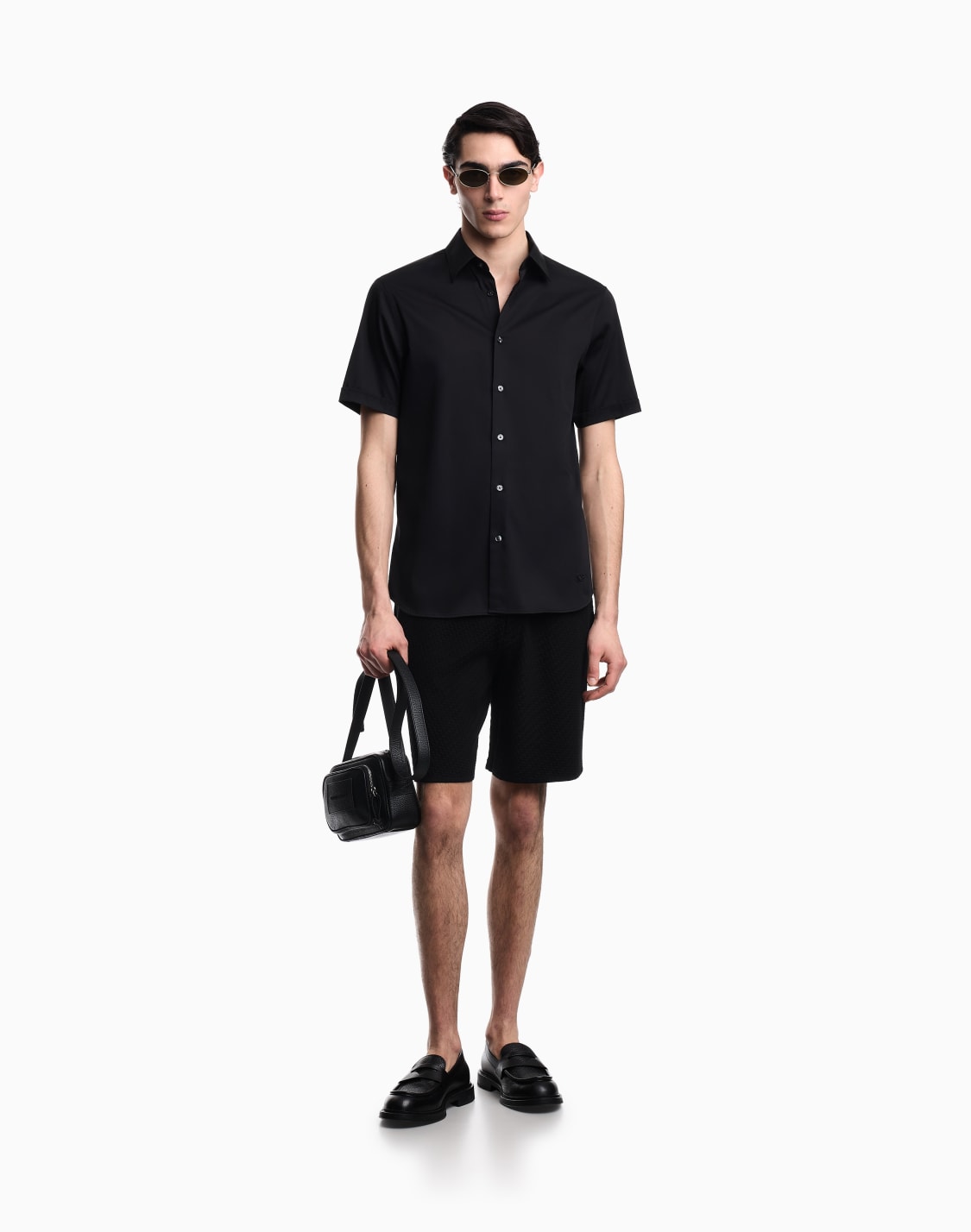 半袖シャツ-ストレッチ-ピマコットン-ブラック--emporio-armani