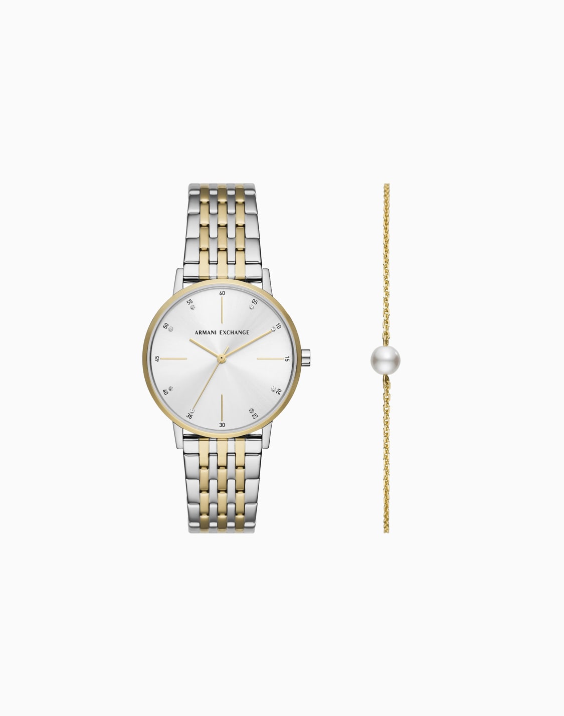 set-orologio-in-acciaio-inossidabile-bicolore-a-tre-lancette-e-bracciale-multicolore--armani-exchange