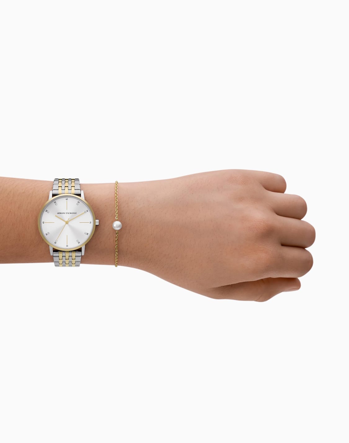 set-orologio-in-acciaio-inossidabile-bicolore-a-tre-lancette-e-bracciale-multicolore--armani-exchange