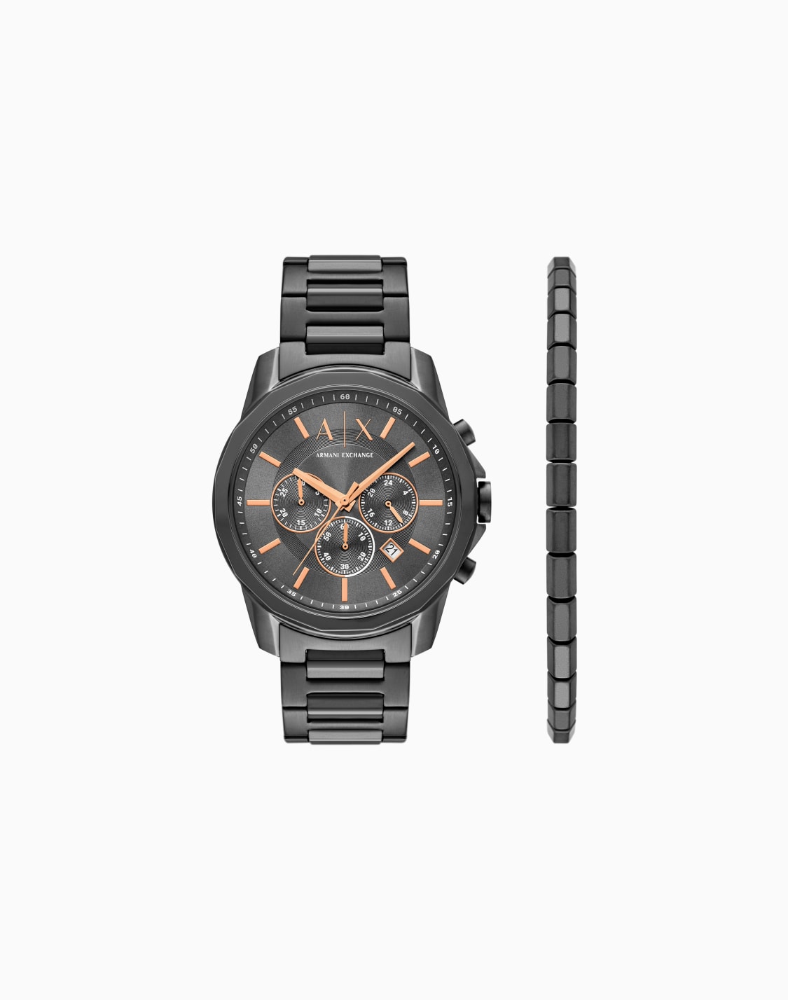 -ギフトセット-クロノグラフウォッチブレスレット-ガンメタル-ステンレススチル-マルチカラ--armani-exchange