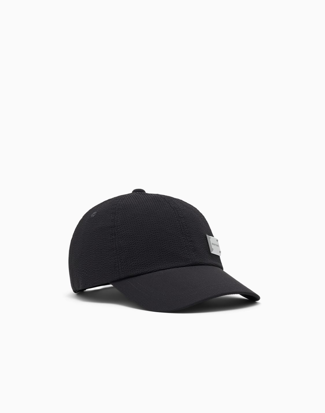 baseball-hat-in-seersucker-with-a-metallic-logo-plaque-black--emporio-armani