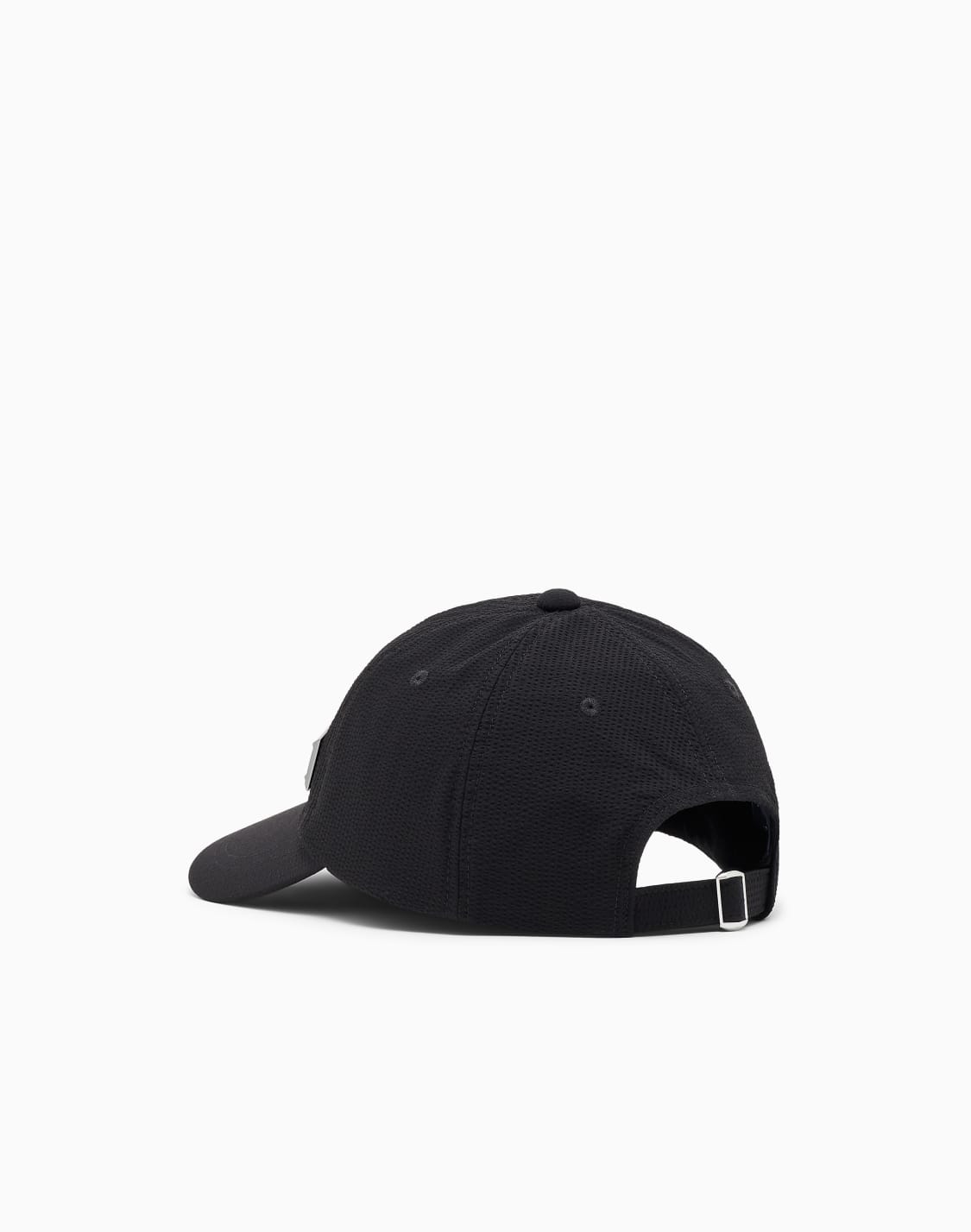 baseball-hat-in-seersucker-with-a-metallic-logo-plaque-black--emporio-armani