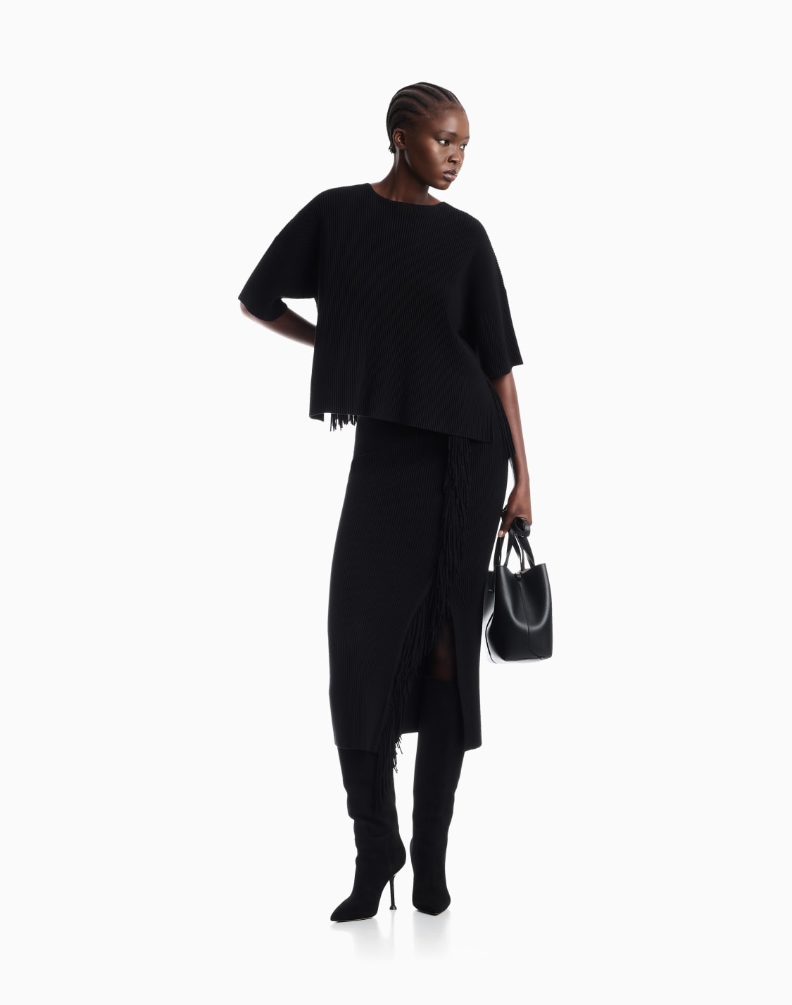 cardigan-in-viscose-ottoman-with-round-neck-and-fringe-black--emporio-armani