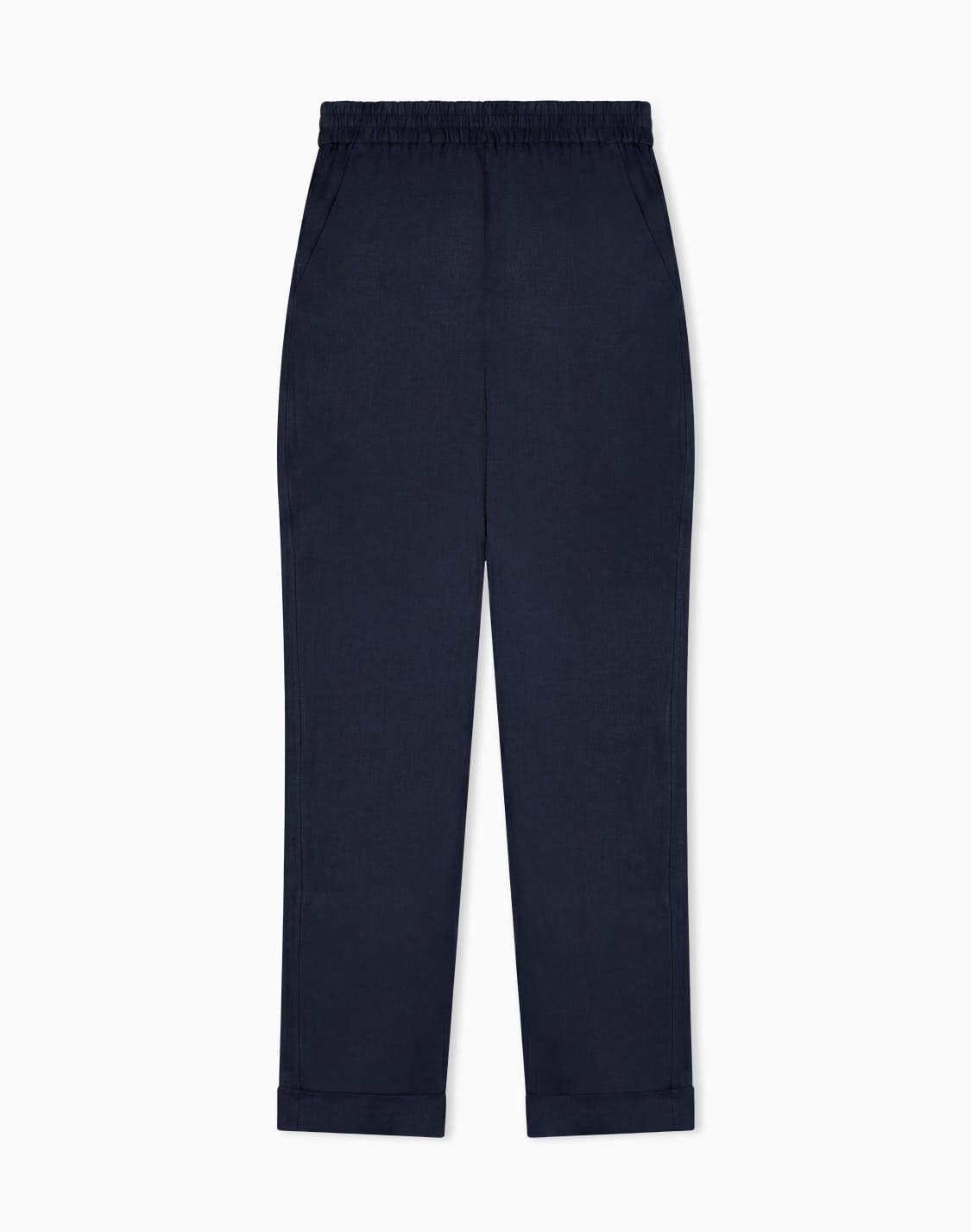 パンツ-ピュアリネン-ウエストゴム入り-ネイビブル--emporio-armani