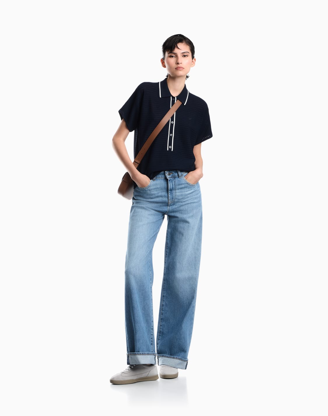 レギュラフィットポロシャツビスコス混テクスチャ-ネイビブル--emporio-armani