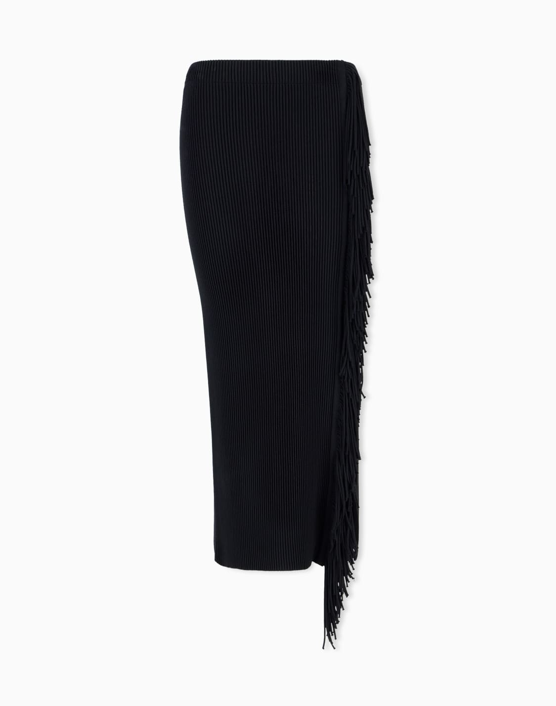 high-waisted-viscose-skirt-with-a-slit-and-side-fringe-black--emporio-armani