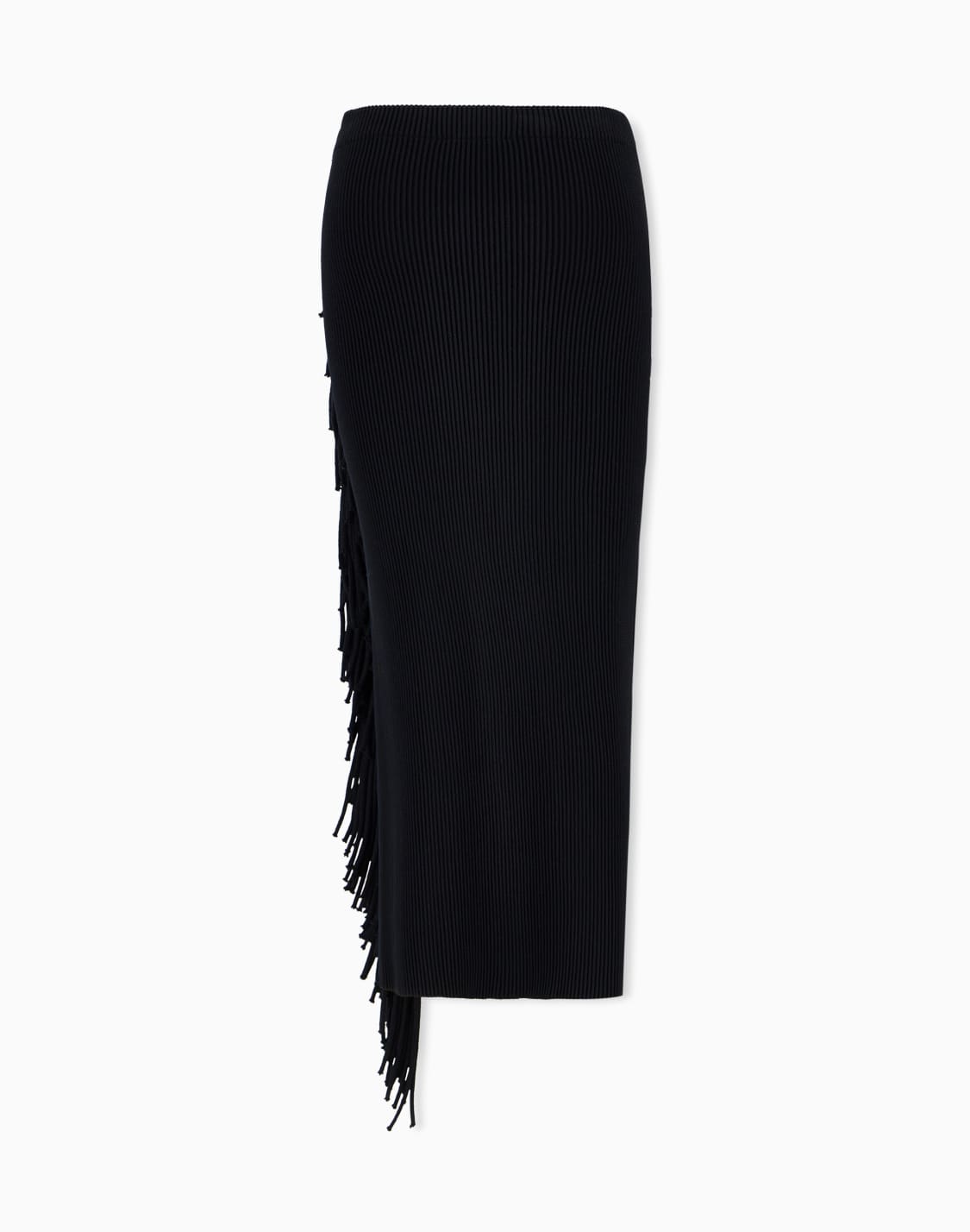 high-waisted-viscose-skirt-with-a-slit-and-side-fringe-black--emporio-armani