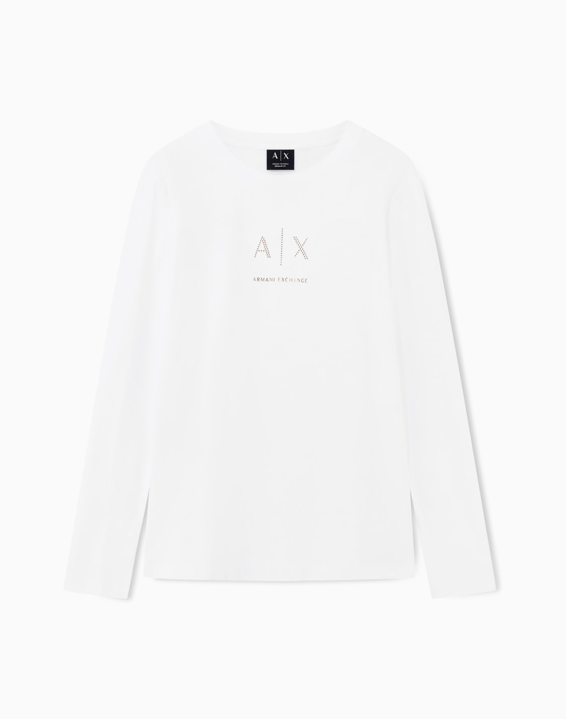 ゴルドドットロゴ-長袖クルネックtシャツ-ホワイト--armani-exchange