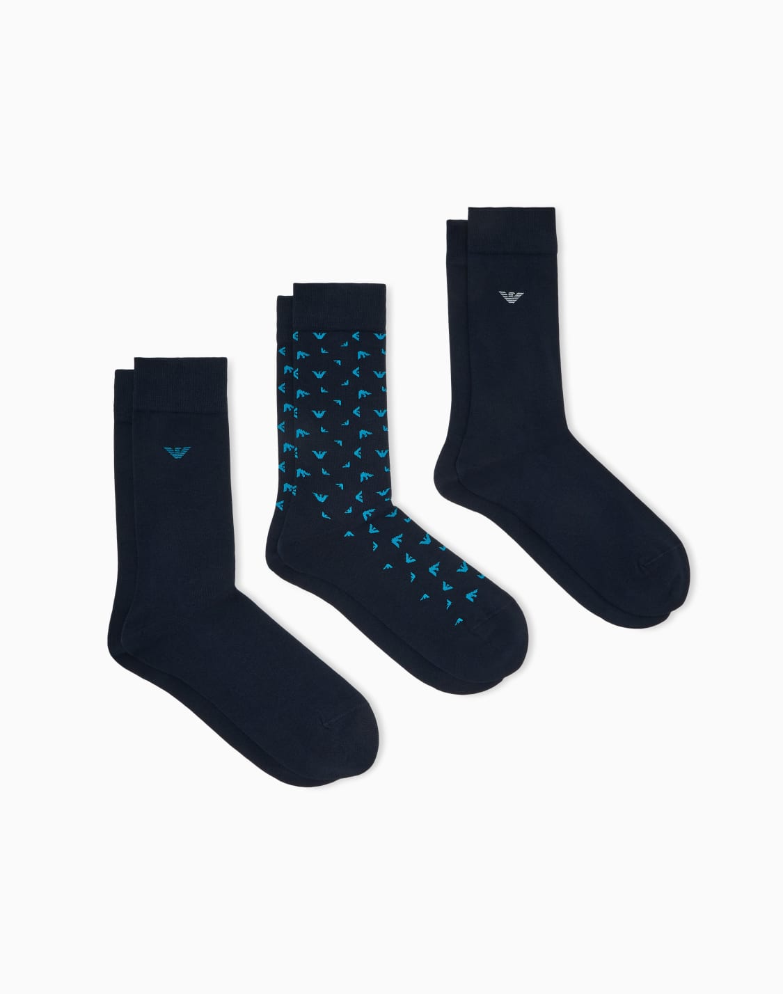 コットン-イグル総柄-3足セット-ショトソックス-ブラウン--emporio-armani