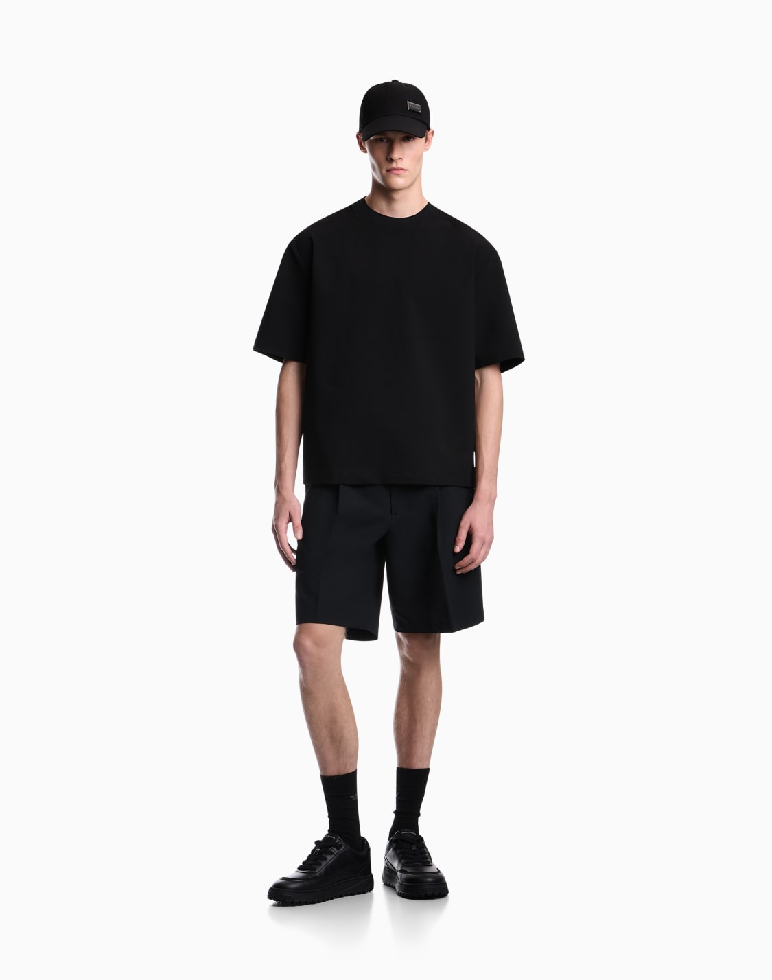 オバサイズ-ダウン入り-シアサッカ-tシャツ-ブラック--emporio-armani