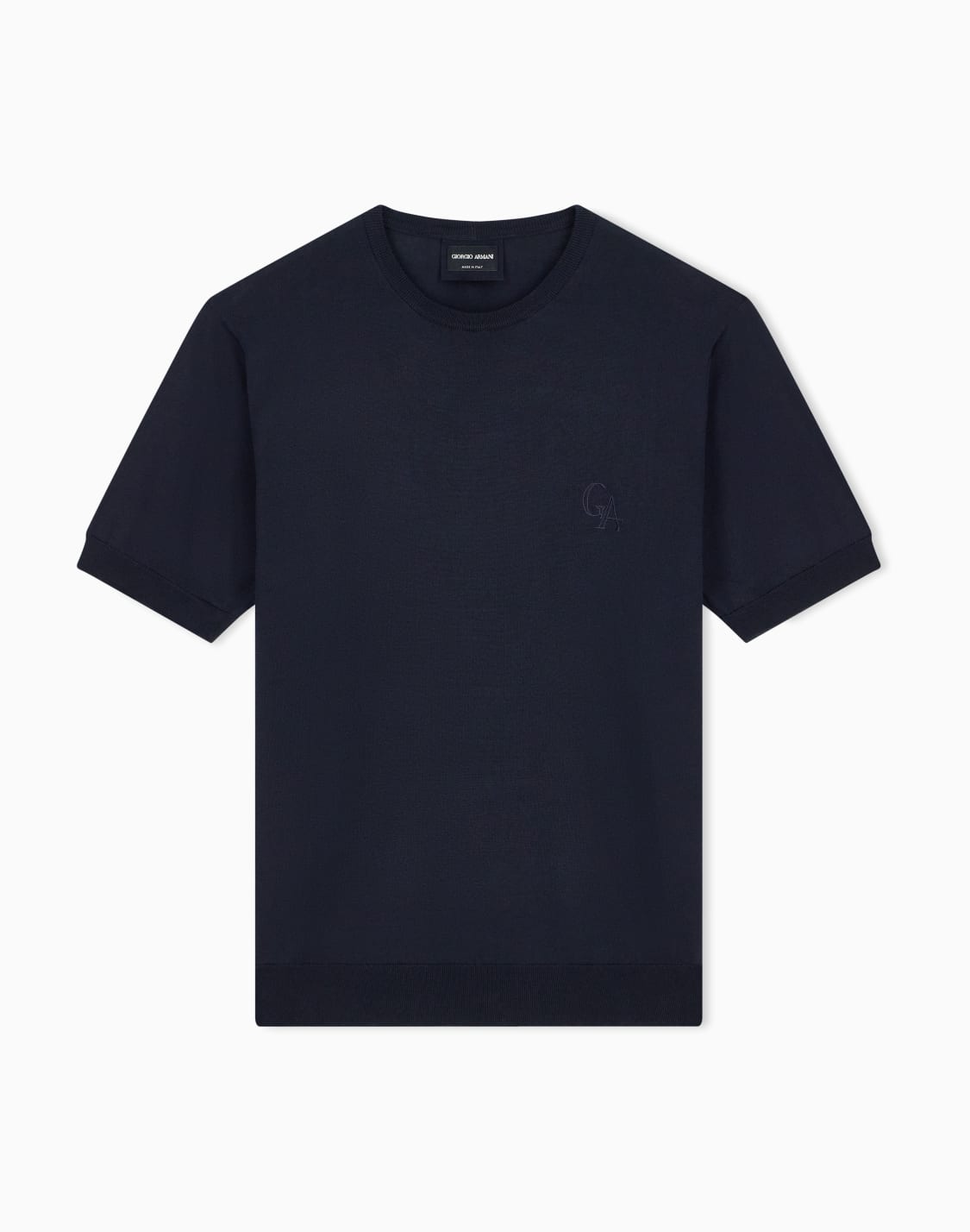 スリムフィット-クルネック-半袖ニット-シルクコットン-ネイビブル--giorgio-armani