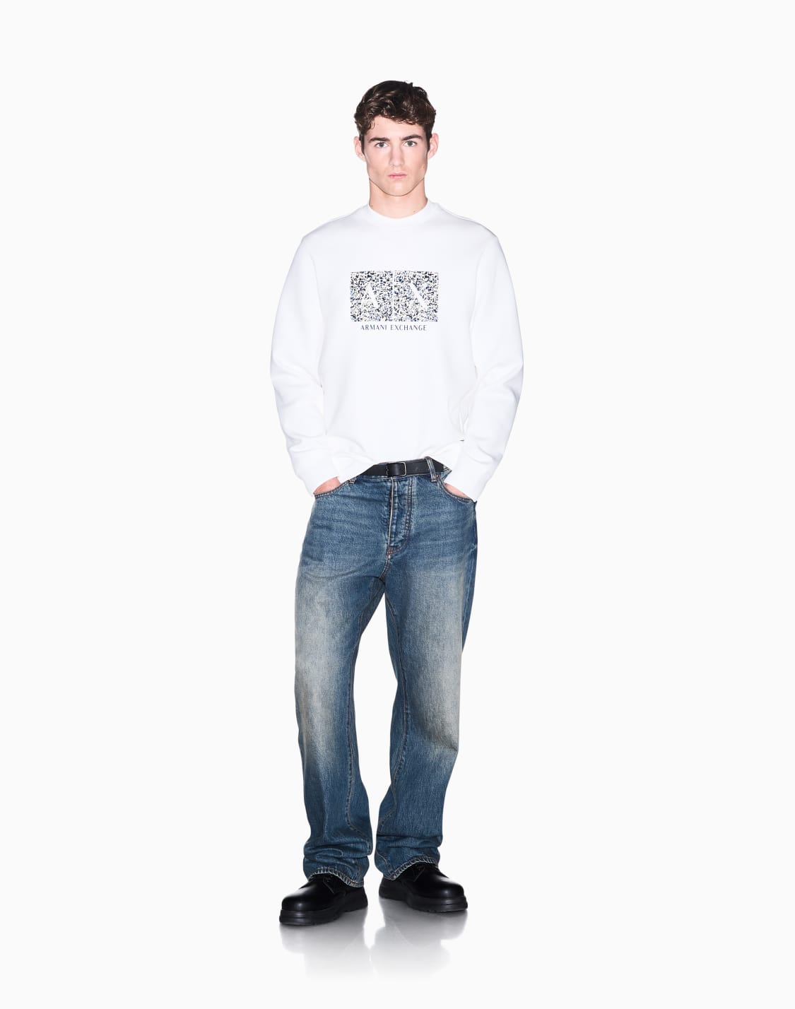 sweatshirt-in-bonded-stretch-cotton-white--armani-exchange