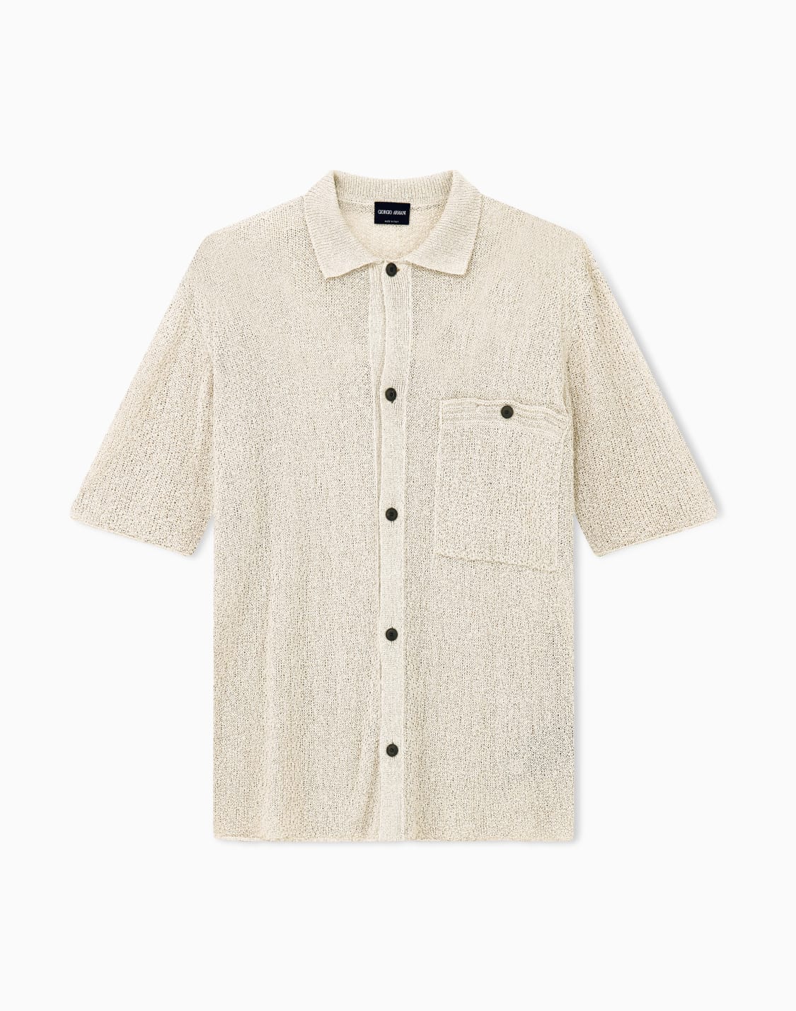 レギュラフィット-襟付き半袖カディガン-リンクス編み-ベジュ--giorgio-armani