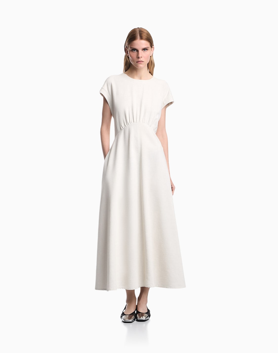 sleeveless-long-dress-in-viscose-and-cotton-lurex-drill-white--emporio-armani