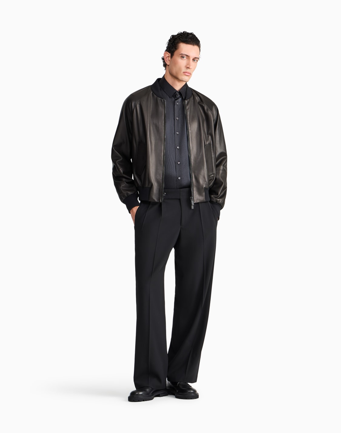 regular-fit-shirt-in-hammered-silk-satin-with-small-collar-brown--giorgio-armani