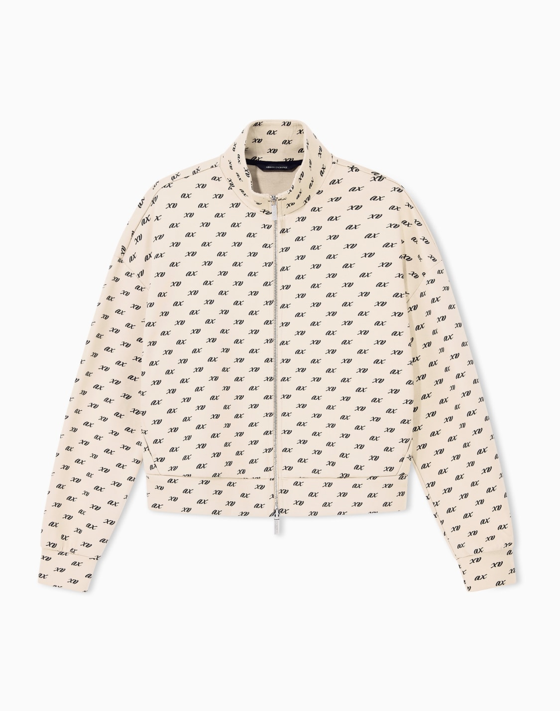 sweatshirt-in-organic-cotton-with-allover-print-beige--armani-exchange