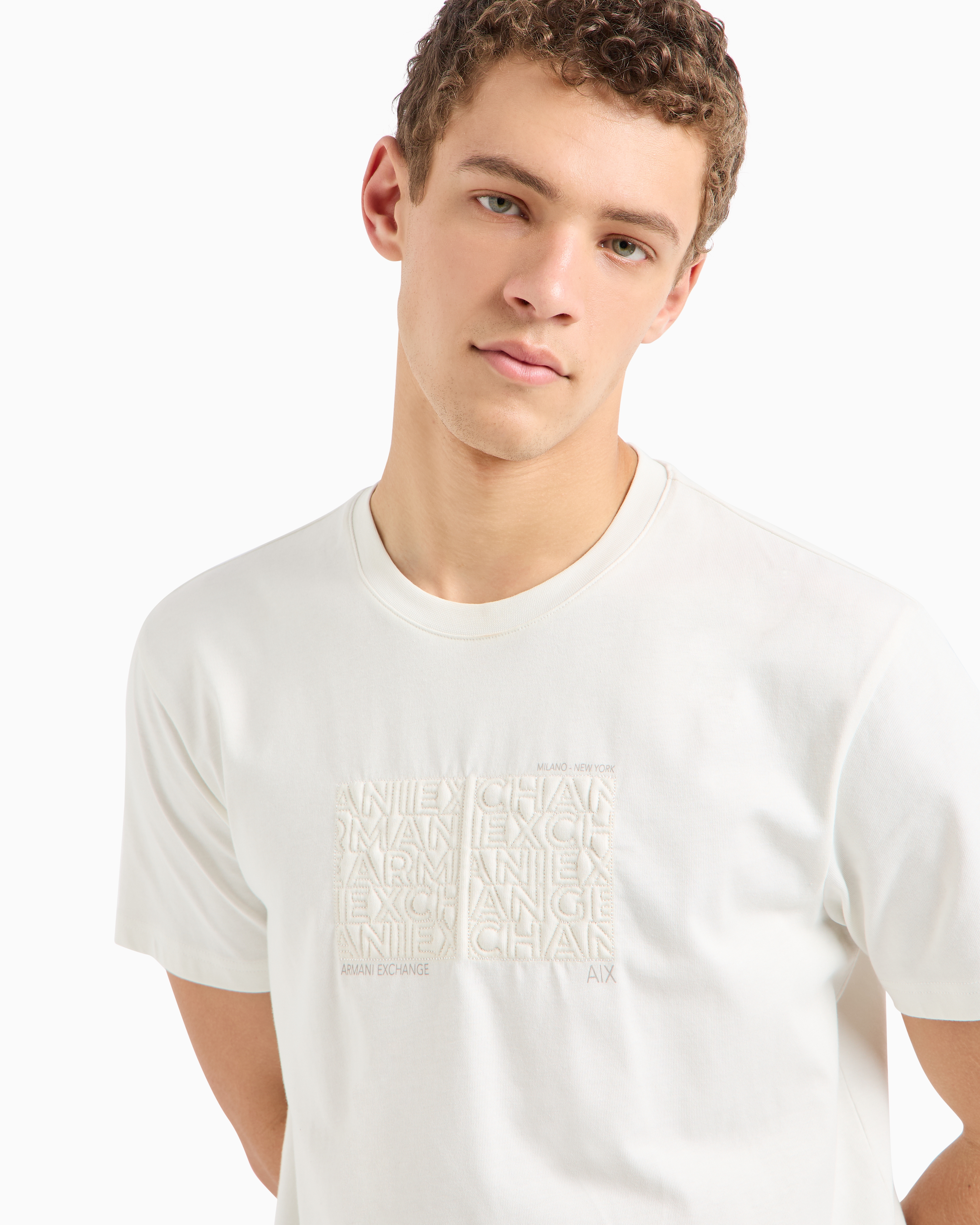 Armani Exchange - ASV organic cotton regular fit T-shirt with embroidered lettering, Man, White, Size: M