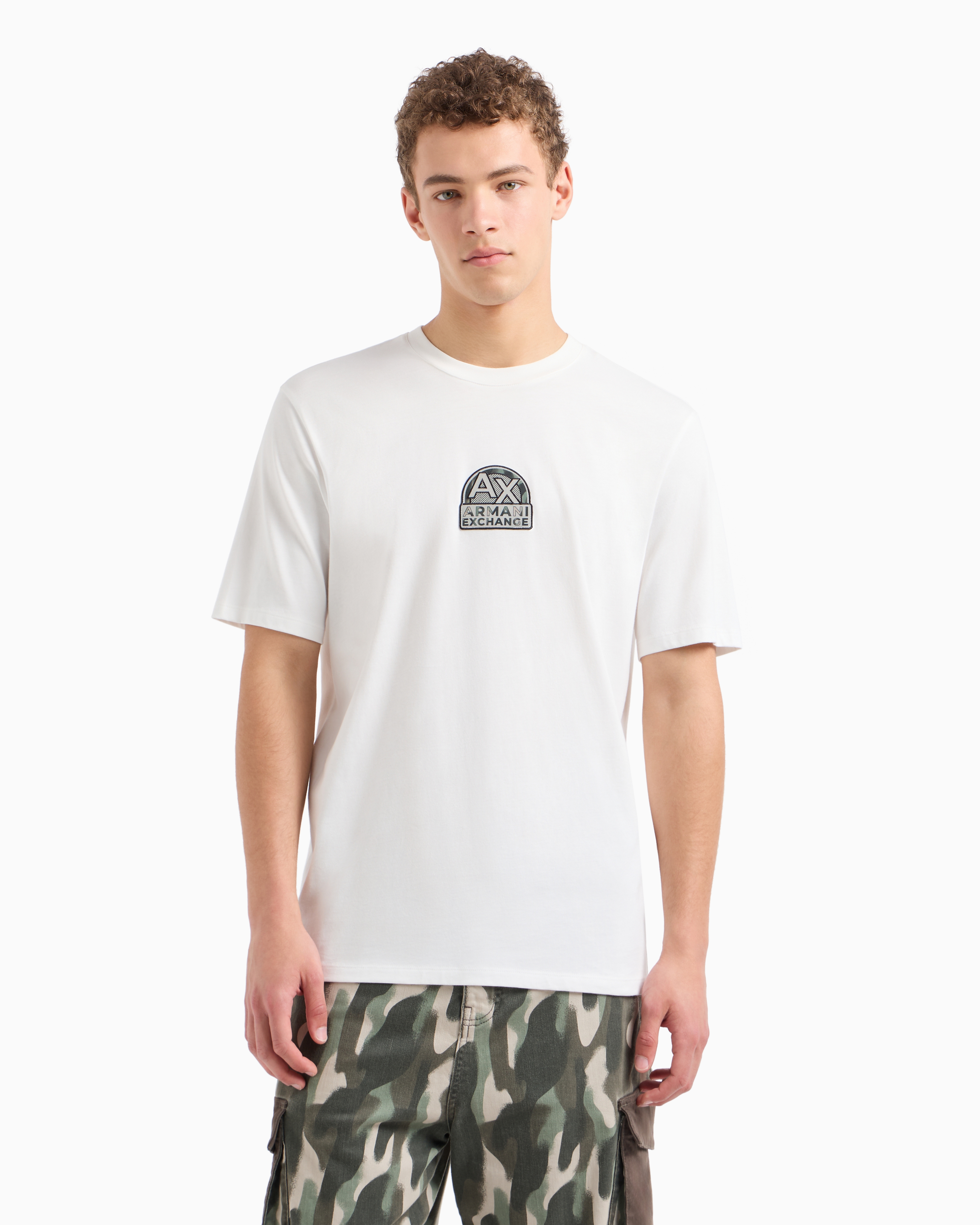Armani Exchange - ASV Cotton Urban Military Logo Regular Fit T-Shirt, Man, White, Size: