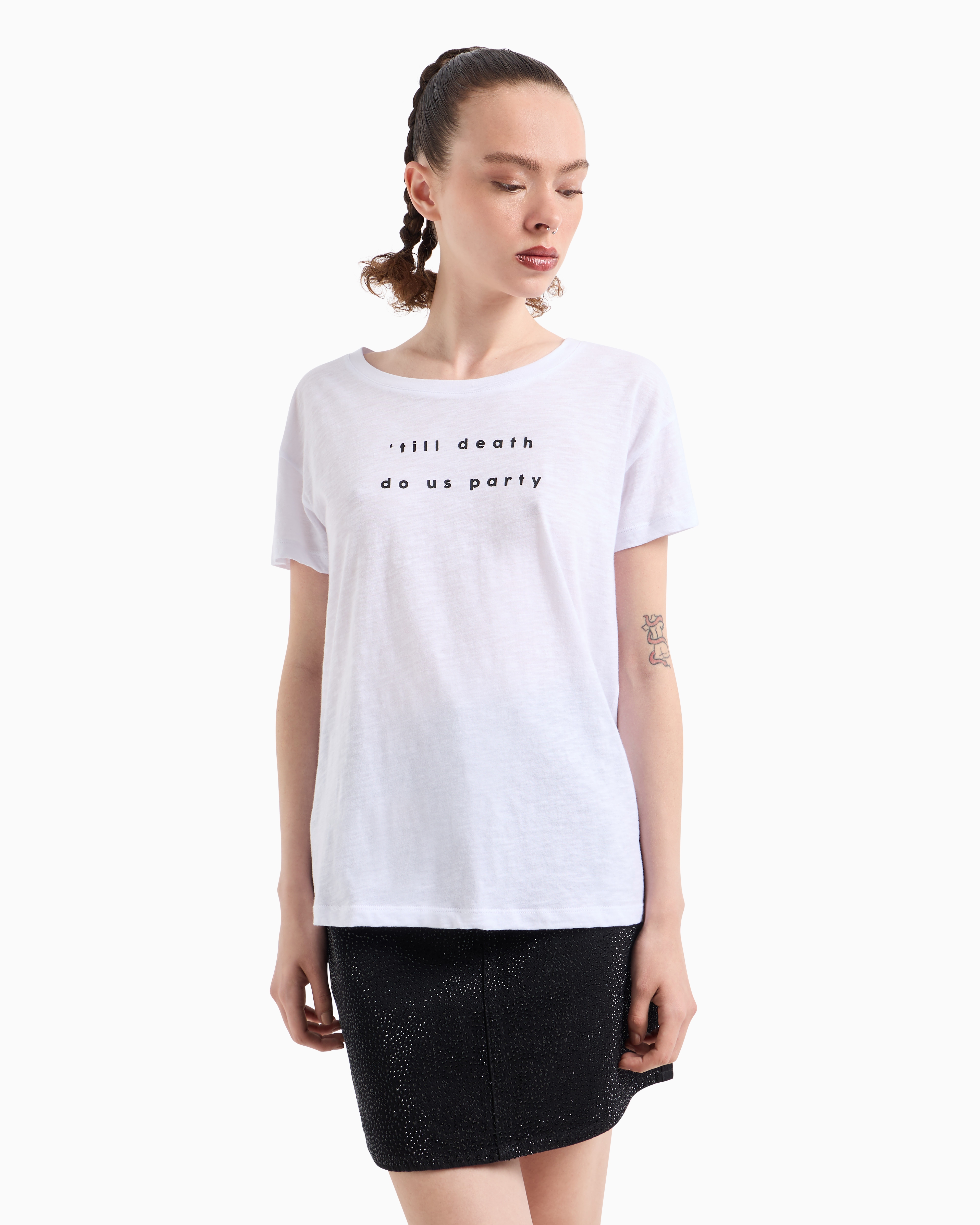 Armani Exchange - Party boyfriend fit T-shirt ASV organic jersey, Woman, White, Size: