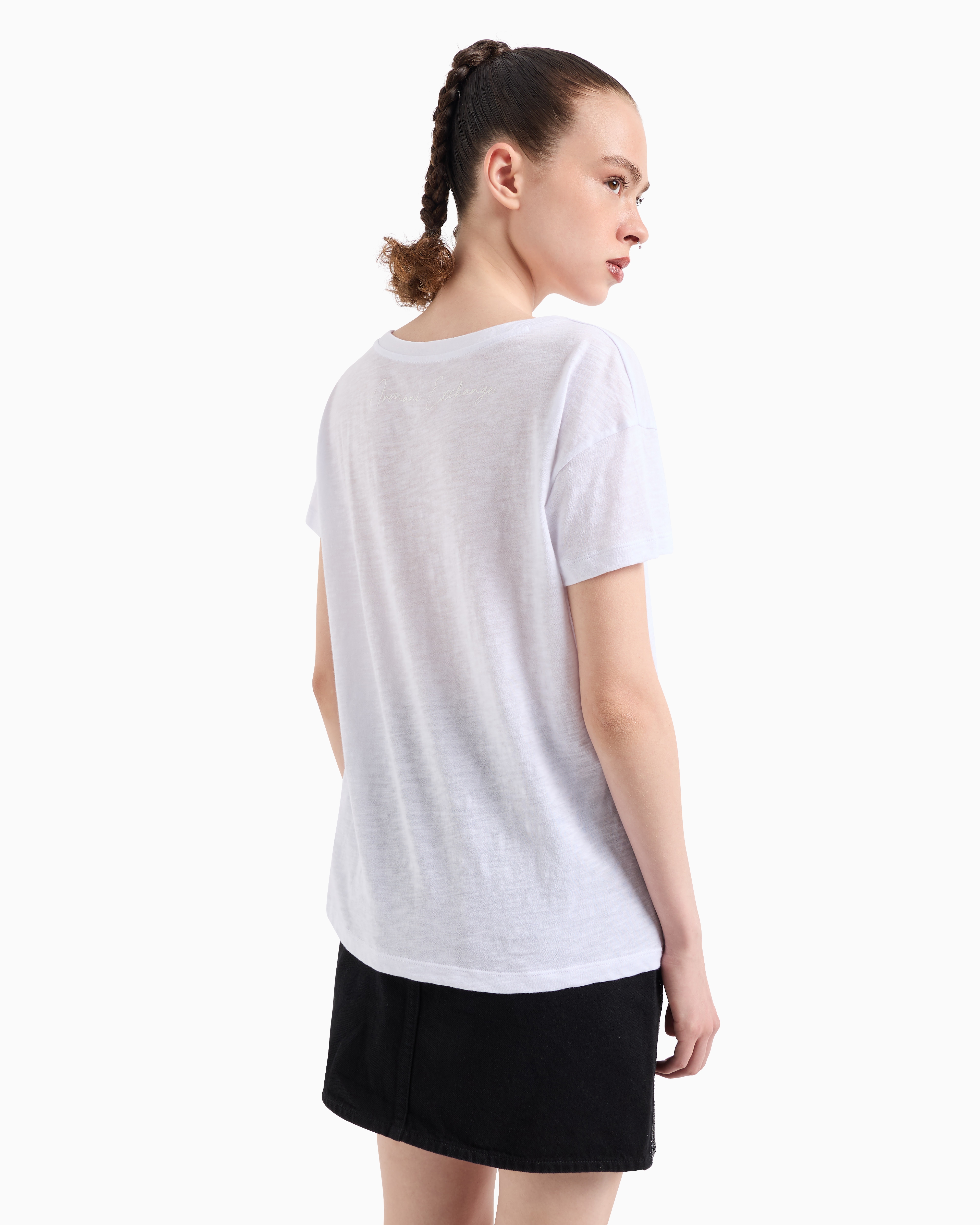 Armani Exchange - Party boyfriend fit T-shirt ASV organic jersey, Woman, White, Size: