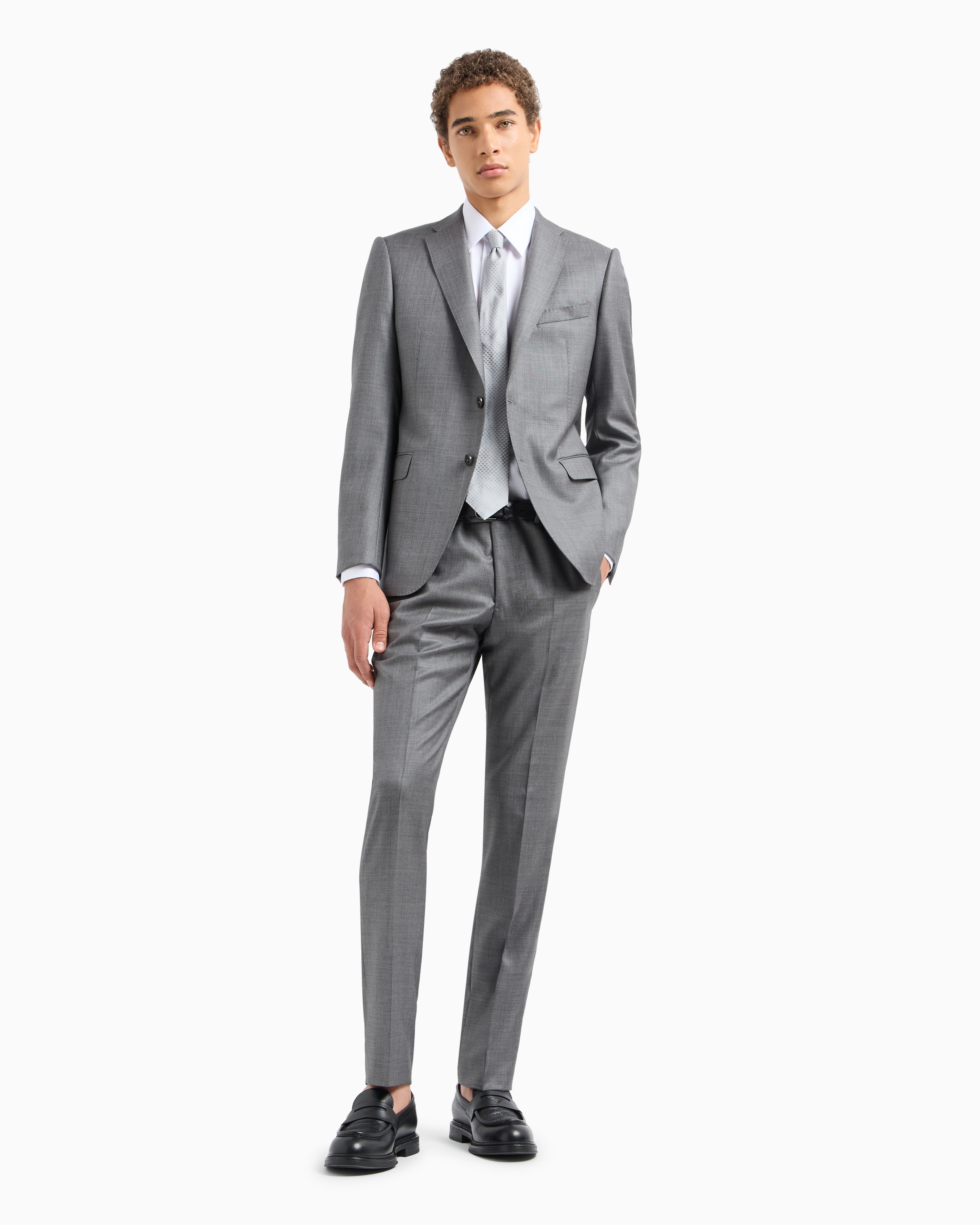 Single breasted suit in virgin wool grisaille | Emporio Armani