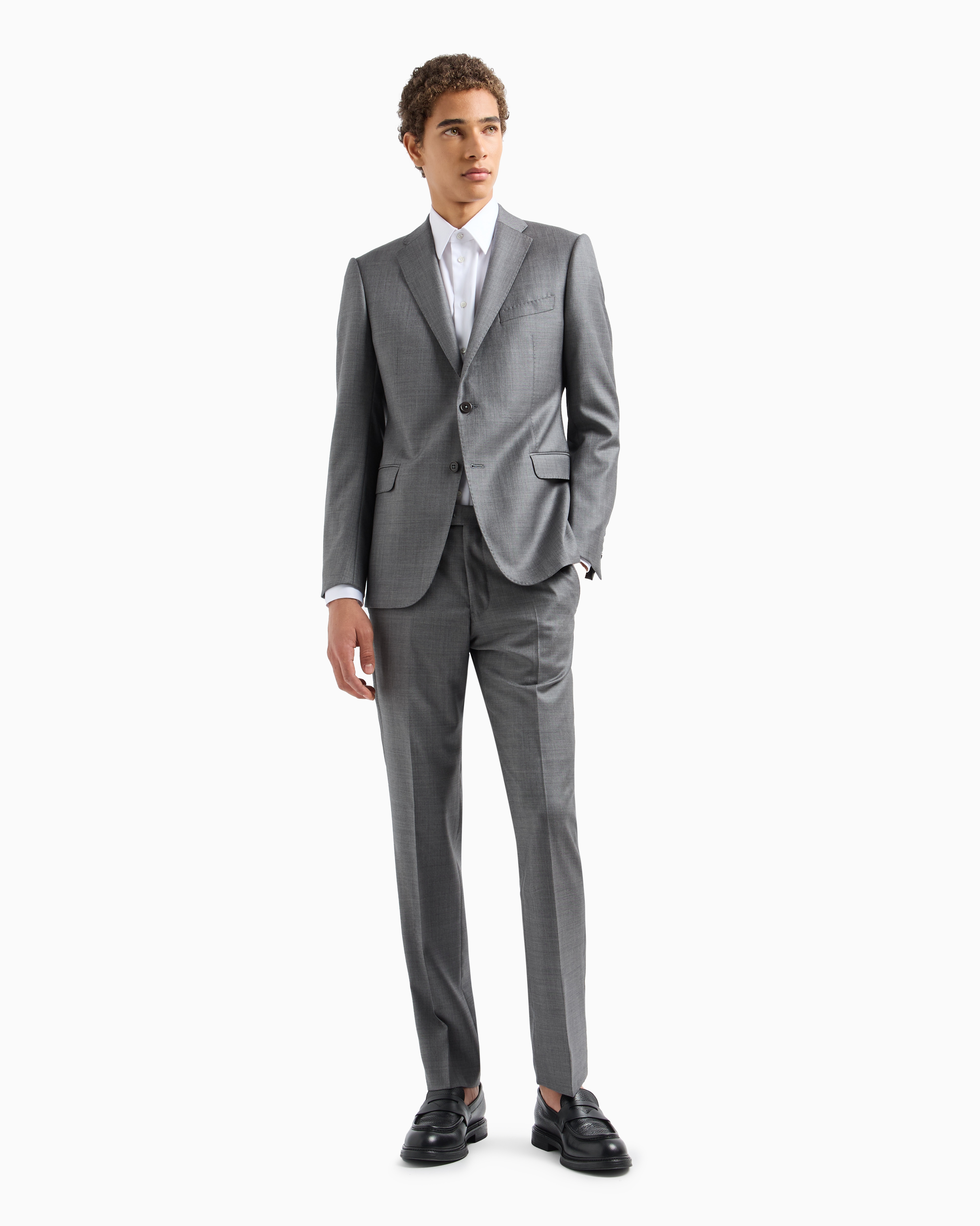 Single-breasted suit in a silky-finish grisaille | Emporio Armani
