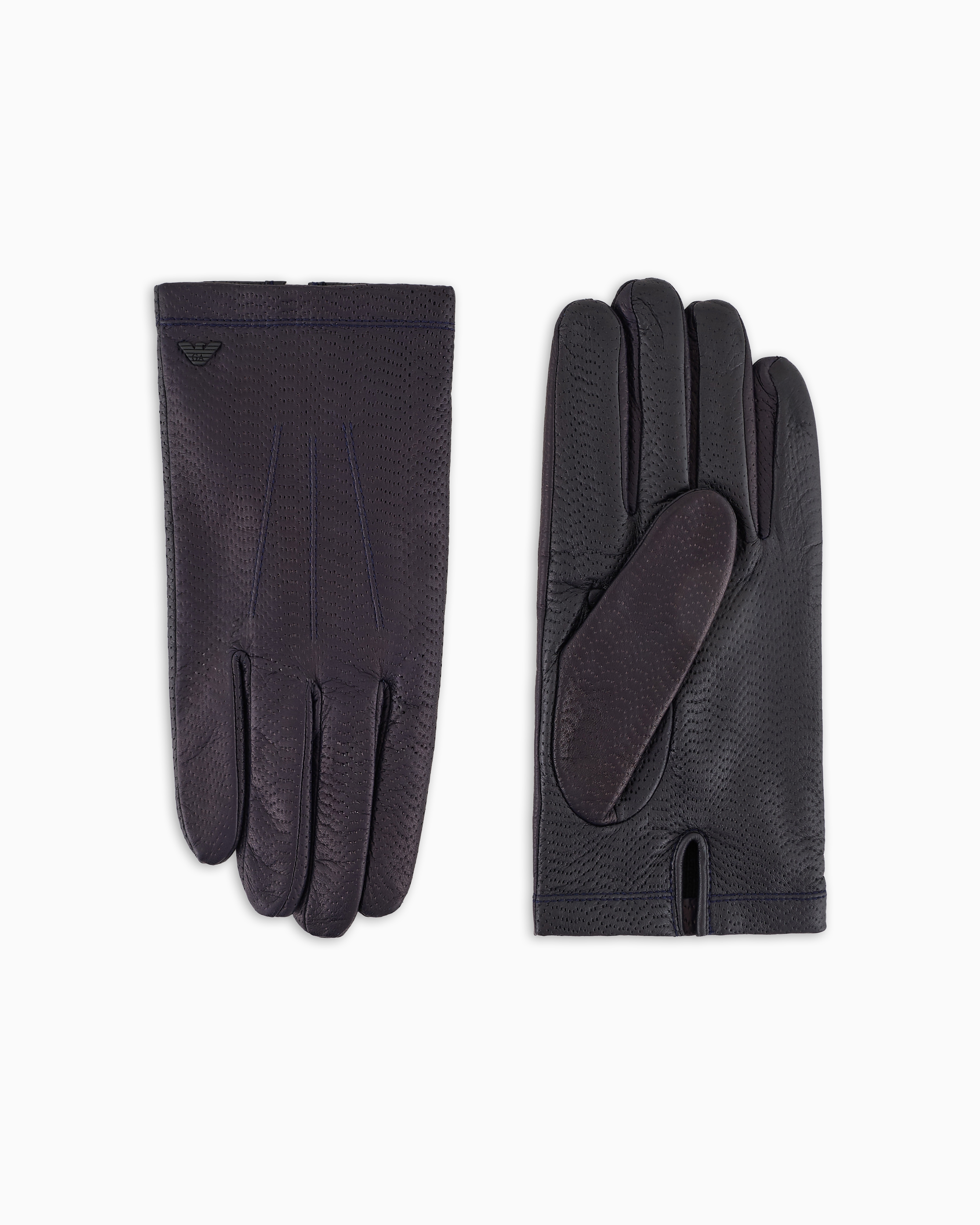 Emporio Armani - Nappa lambskin touchscreen gloves, Man, Navy_blue, Size: M