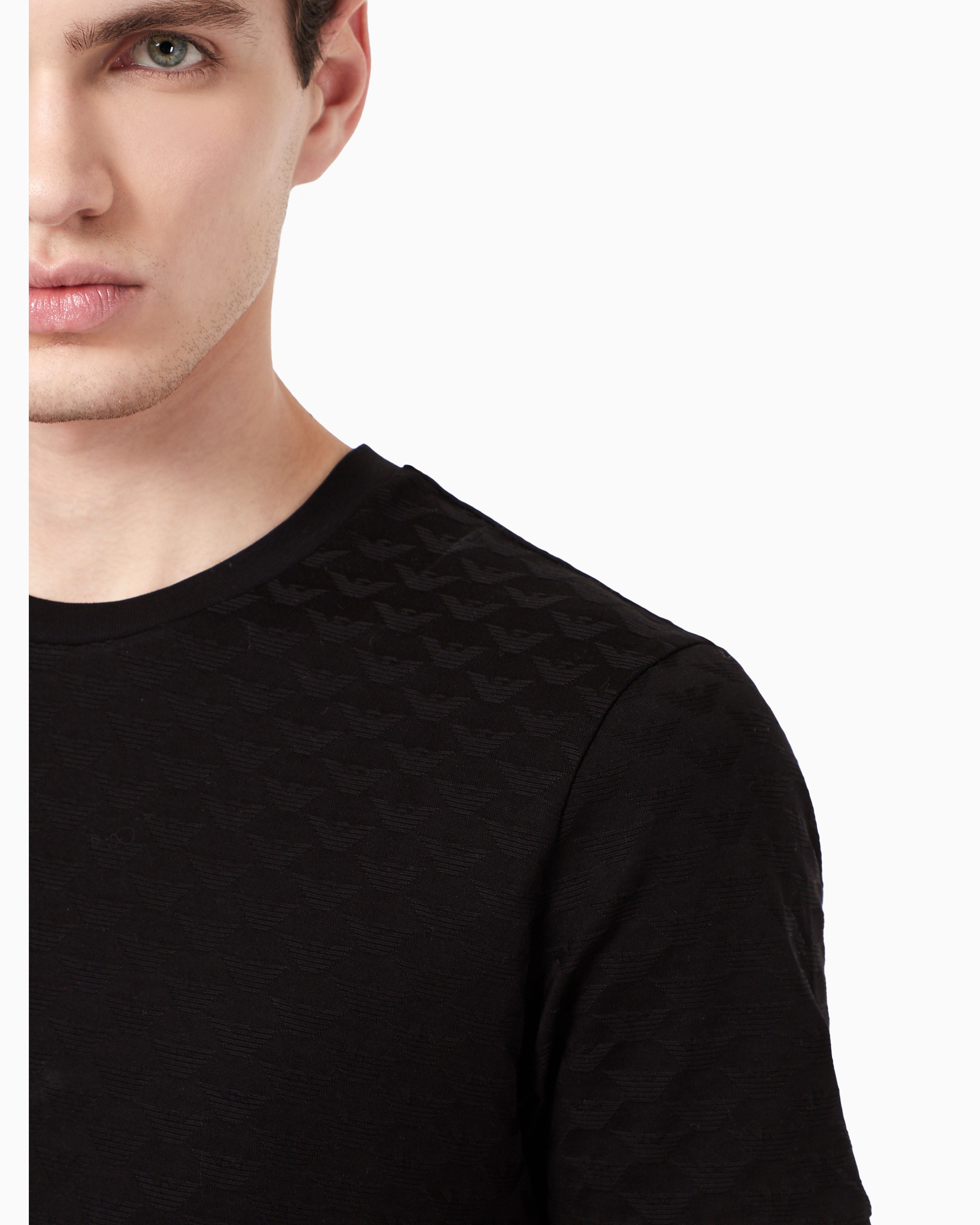 Mercerised-jersey T-shirt with all-over jacquard eagle