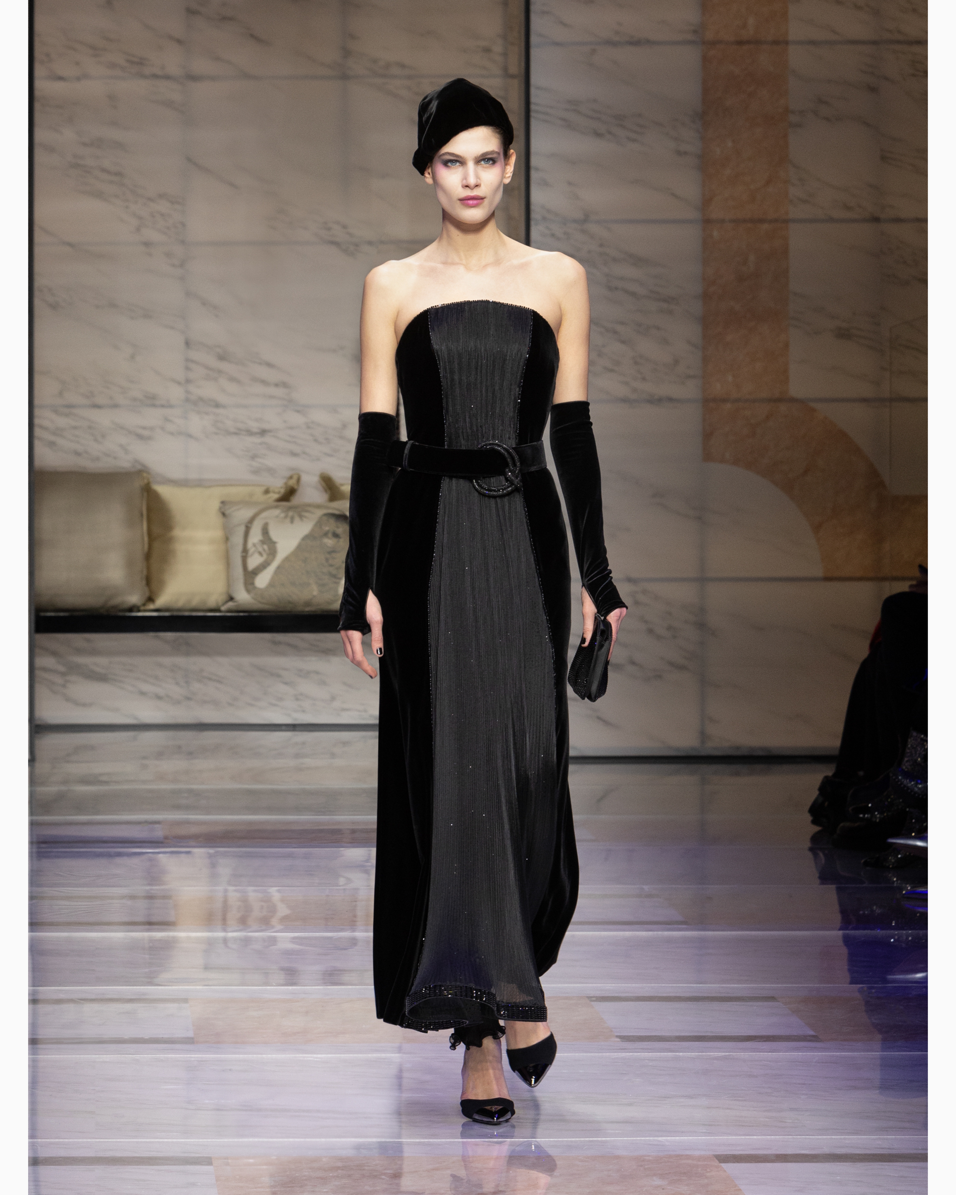 Giorgio Armani - Velvet and silk bustier dress, Woman, Patterned, Size: 44